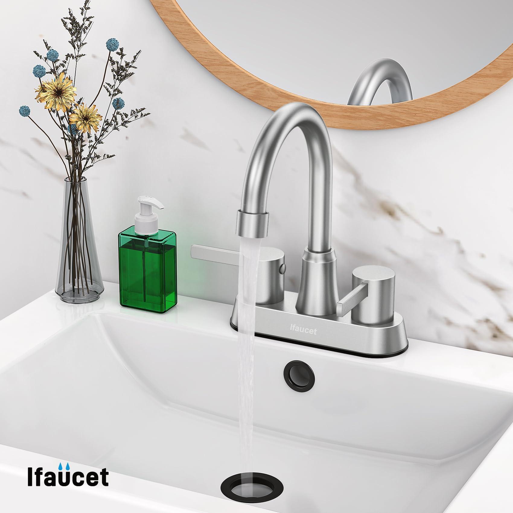 Bathroom Faucets, Bathroom Faucet 3 Hole, Bathroom Sink Faucet, Faucet for Sink 4 Inch 2 Handle Centerset, Lead-Free, with Copper Pop Up Drain (Brushed Nickel) - Image 2