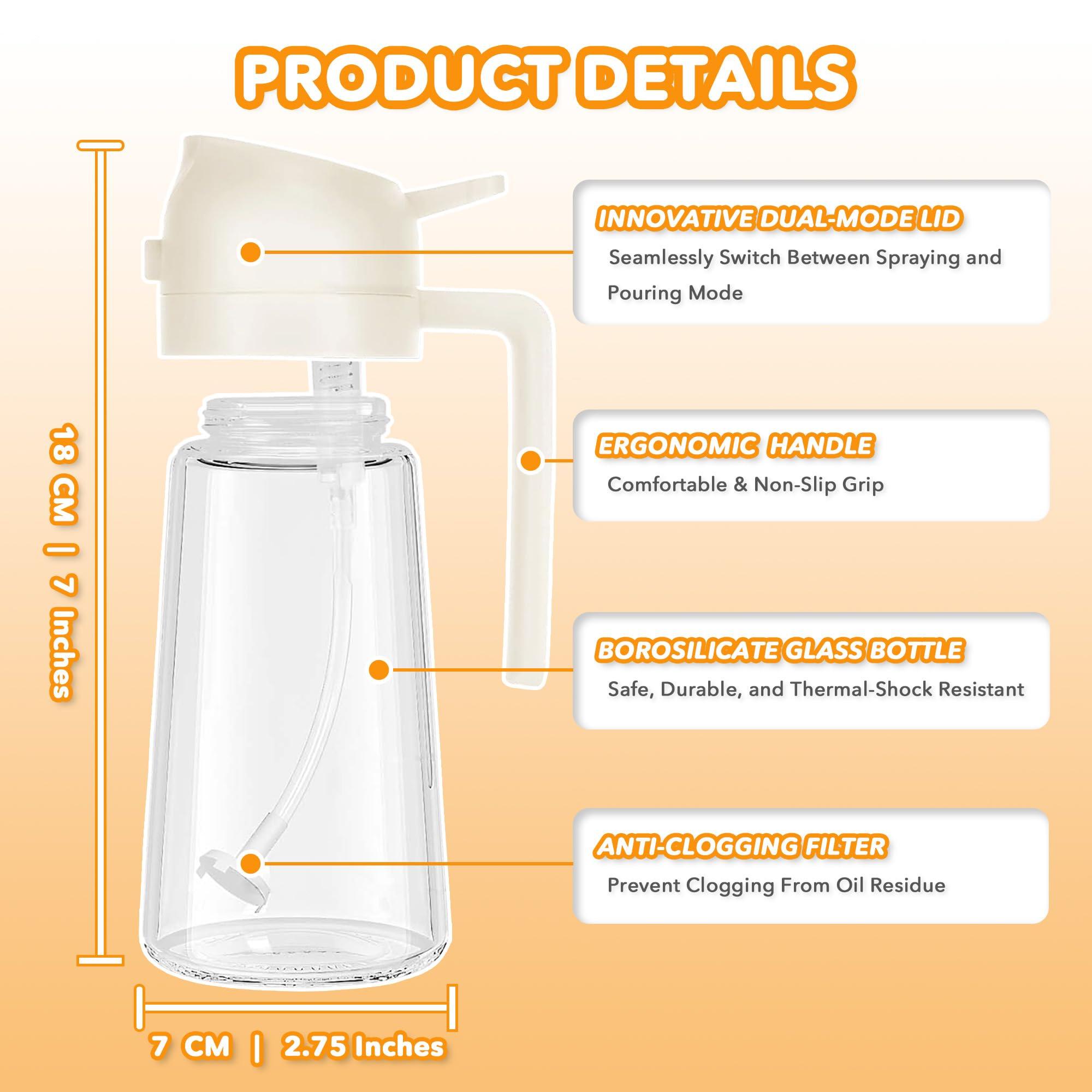 Oil Dispenser & Sprayer - 2 in 1 Glass Spray Bottle, 16oz/470ml for Air Fryer, Salad, Frying, BBQ (Green) - Image 2