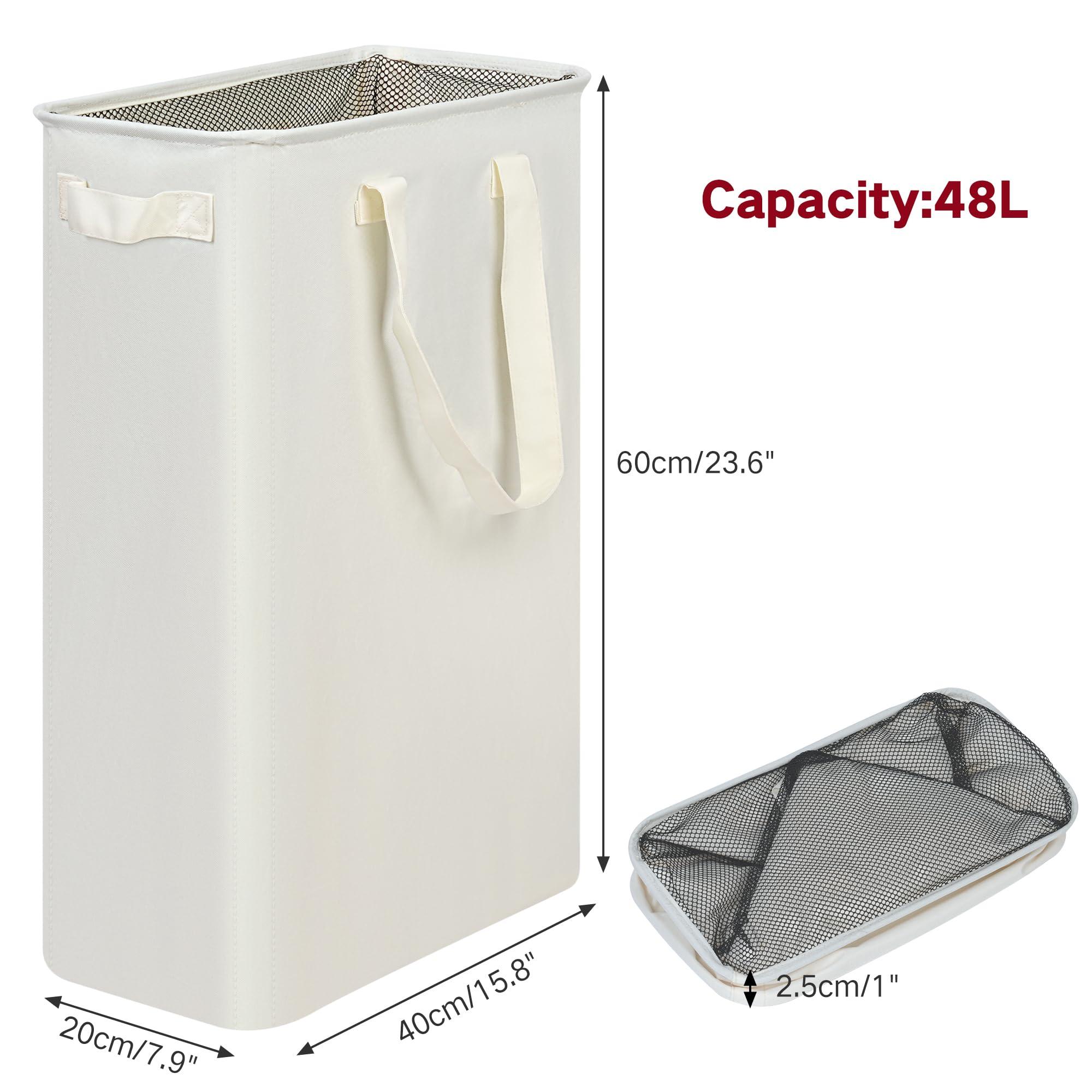 efluky Slim Laundry Basket, Narrow Laundry Hamper with Handles, Collapsible Dirty Clothes Hamper, Tall Laundry Bin for Laundry Room, Dorm and Bedroom, 12.7 Gallons(48L) Beige - Image 3
