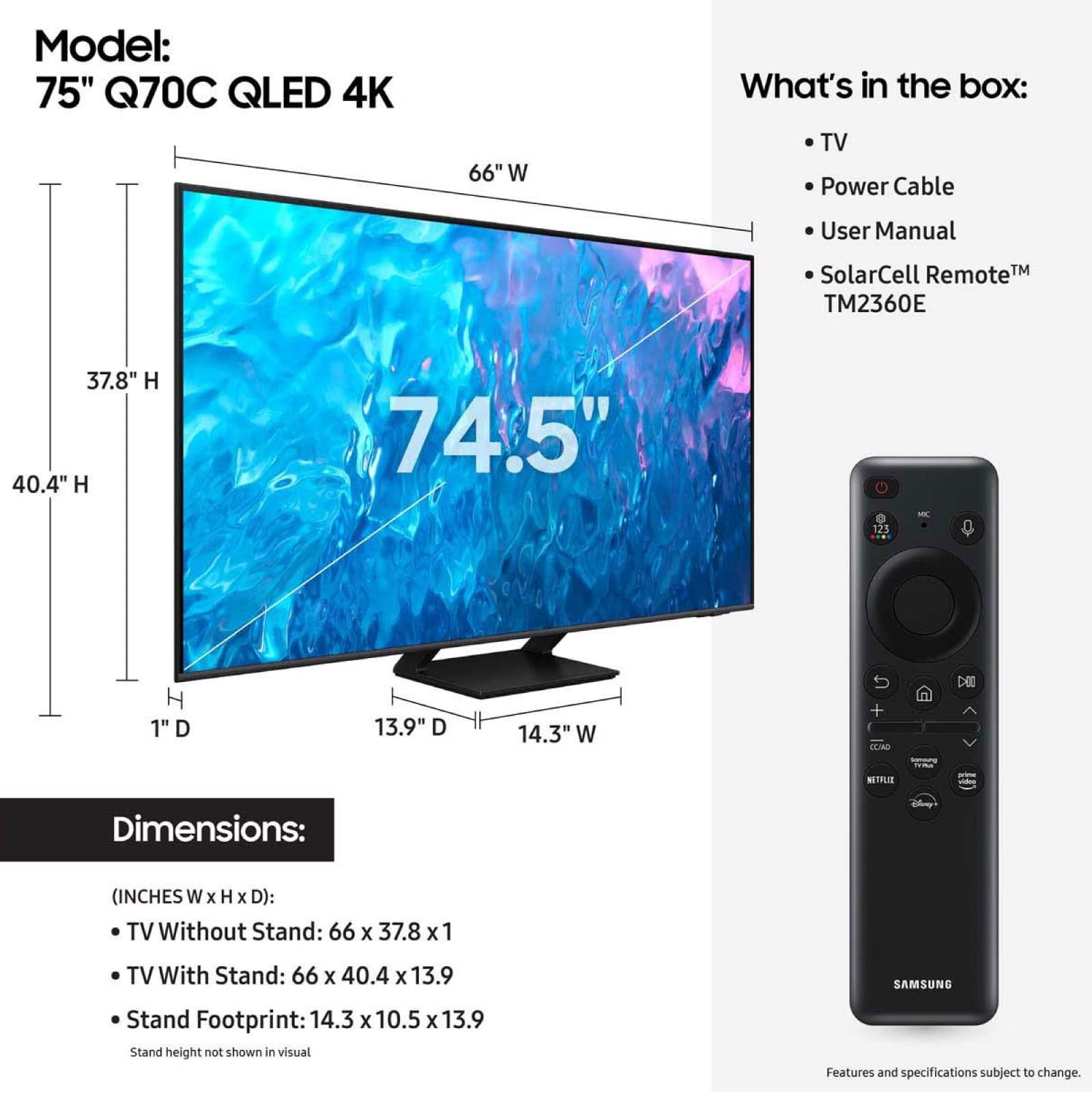 SAMSUNG 75-Inch Class QLED 4K Q70C Series Quantum HDR, Dual LED, Object Tracking Sound Lite, Q-Symphony, Motion Xcelerator Turbo+, Gaming Hub, Smart TV with Alexa Built-in (QN75Q70C, 2023 Model),Black - Image 2