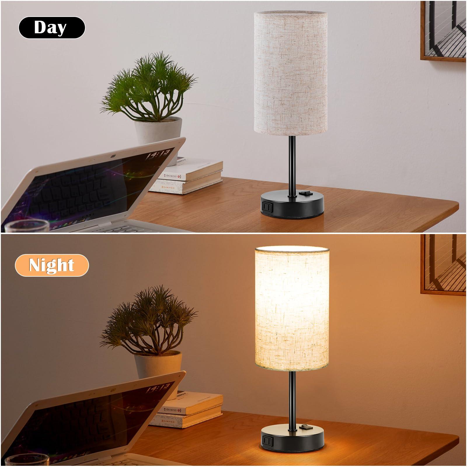 ZJOJO Table Lamp for Bedroom Set of 2, Bedside Small Lamps with 3 Way Dimmable Rocker Switch and AC Outlet, Nightstand Desk Lamp with Flaxen Fabric Shade Black Base for Living Room Home Decor Lights - Image 5