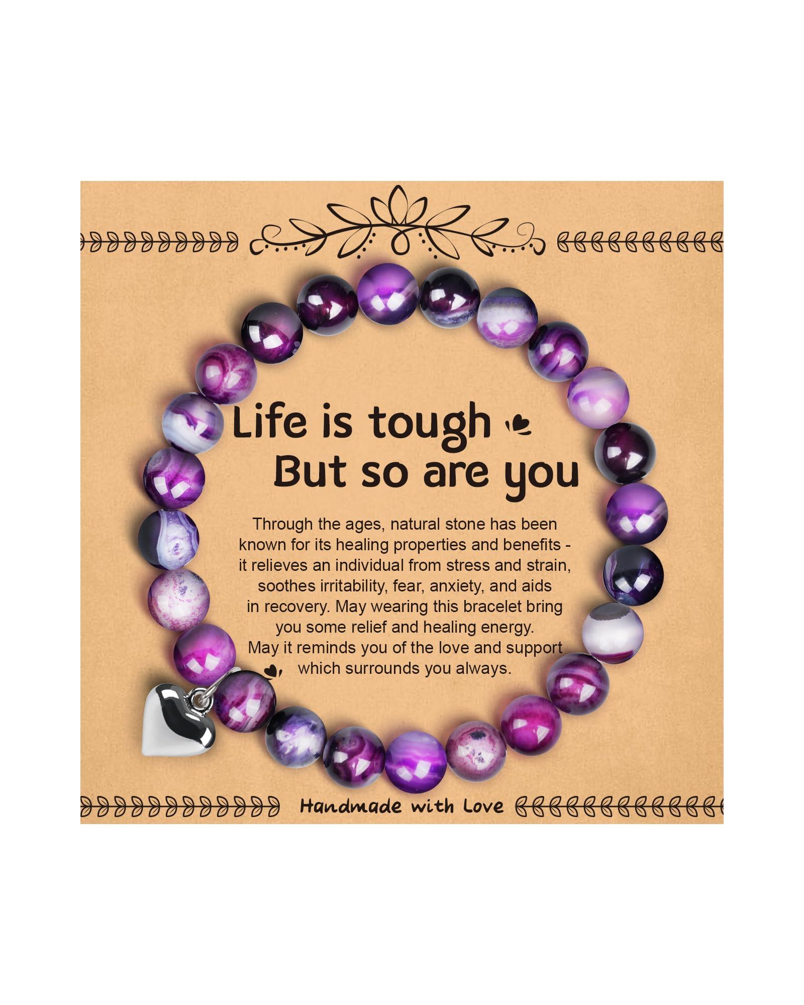 SUPHELPU Amethyst Bracelet for Women Trendy, Breast Cancer Self Care for Woman, Get Well Gift for Women after Surgery, Relaxation Stress Relief Anxiety Feel Better Sympathy Inspirational Purple Gifts