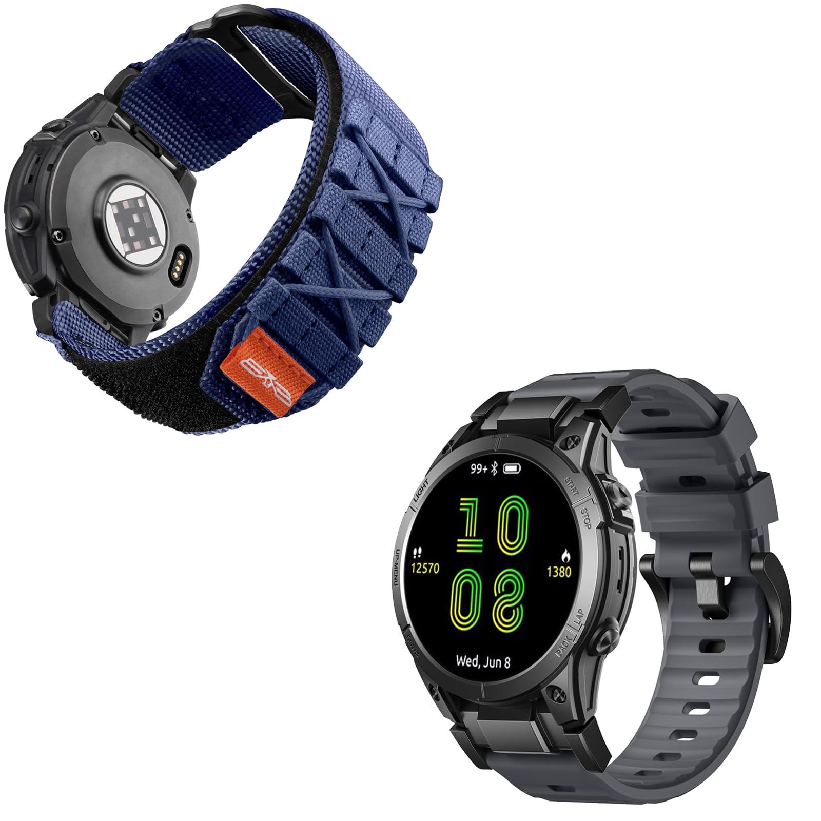 Tactical Rugged Nylon Band + Stainless Steel Silicone Band Compatible with Garmin Instinct Watch Bands