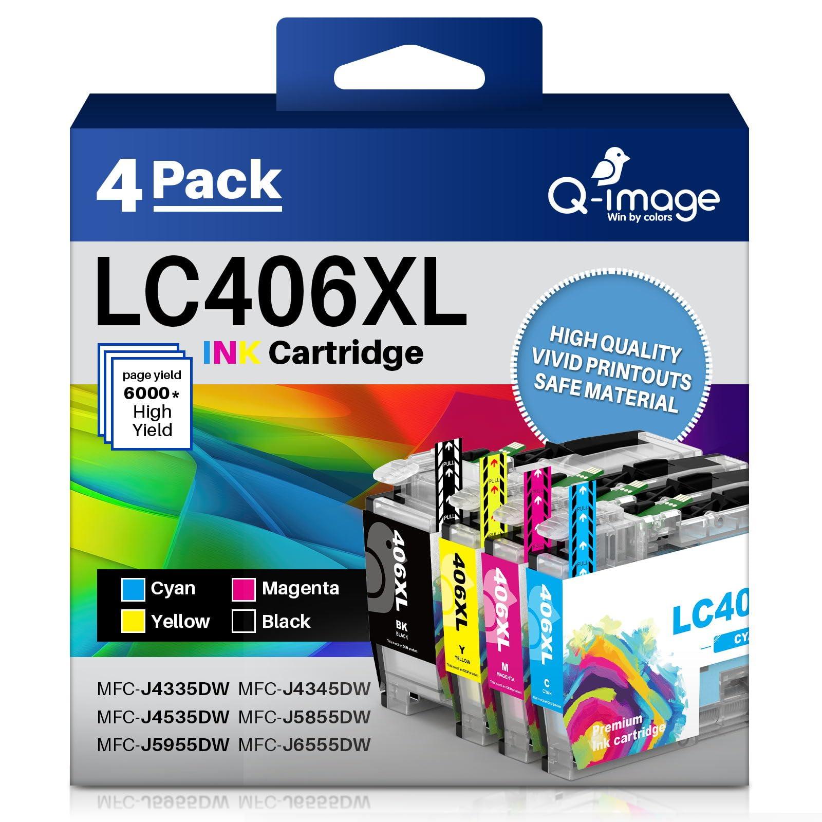 LC406XL Ink Cartridges Replacement for Brother LC406 XL High Yield Inks Work for MFC-j4335DW, MFC-j4535DW, MFC-j5855DW, MFC-j6555DW, MFC-j5955DW (BK C M Y, 4 Pack)