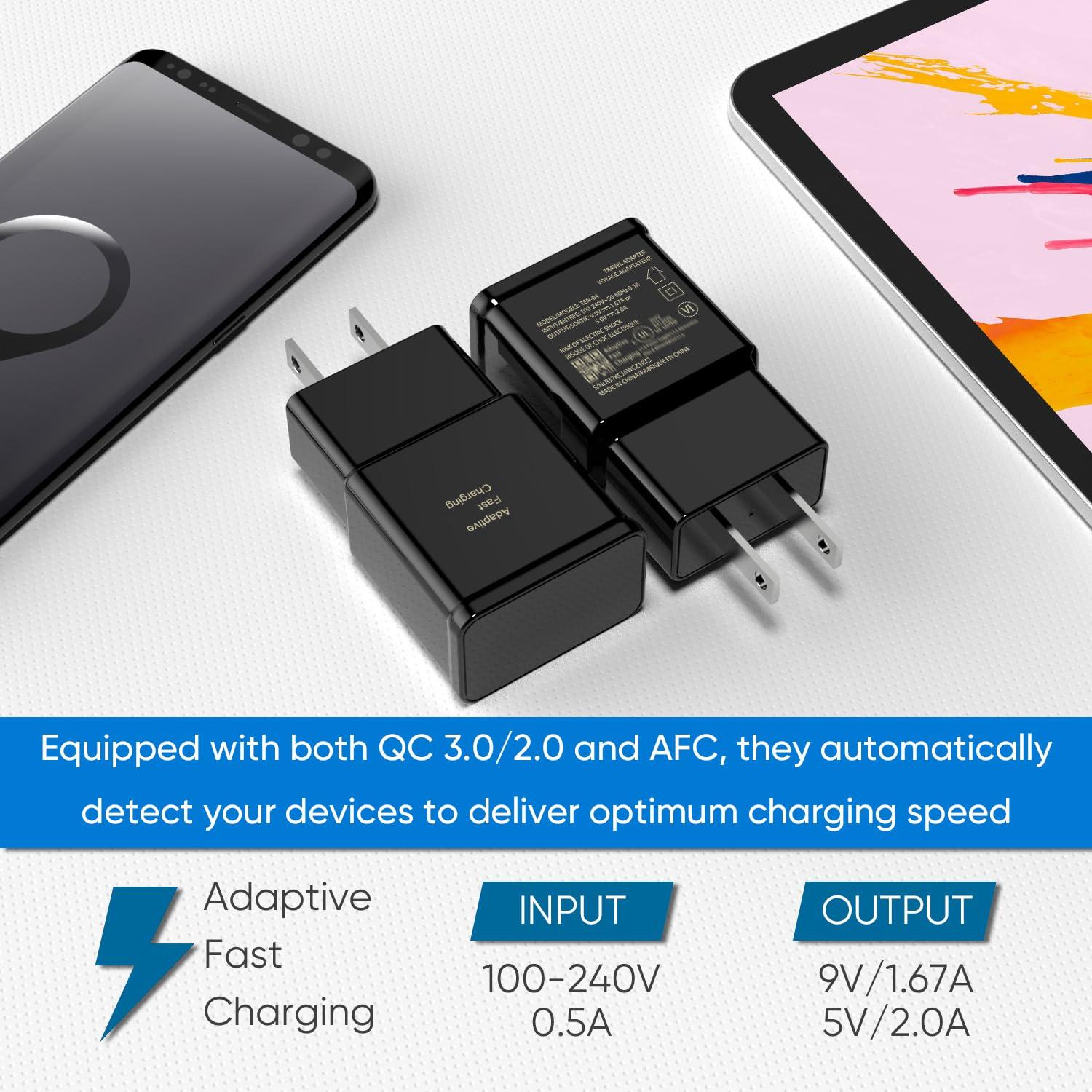 Adaptive Fast Charging Block USB Wall Charger Adapter Fits Samsung Galaxy S25/S24/S23/S22/S22 Ultra/S21/S20/S10/S9/S8/S7/Edge/Note 10 Quick Charge (Black, 2 Pack) - Image 6