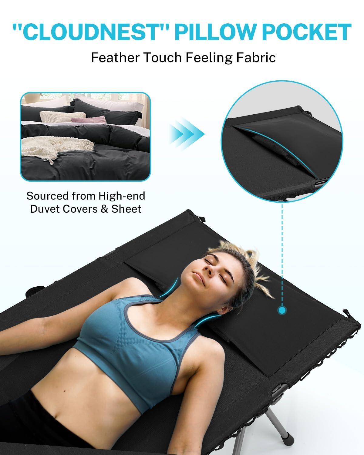 Gonex Camping Cot with Leg Extenders 2 in 1 Portable Ultralight Folding Cot for Adults Adjustable Height Supports 350lbs Sleeping Bed for Backpacking Travel Beach Home 74.8"x27.5" - Image 3