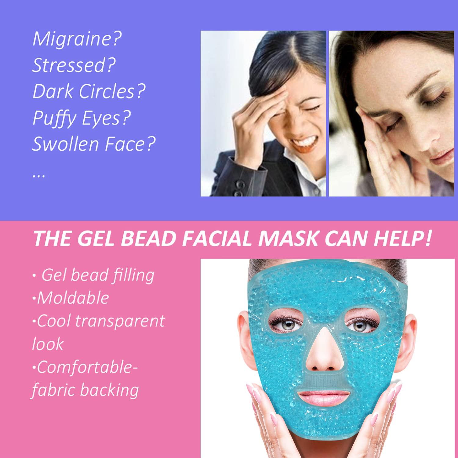 ZNÖCUETÖD Cold Face Eye Mask Ice Pack Reduce Facial Puff, Dark Circles, Gel Beads Hot Heat Cold Compress Pack, Face SPA for Woman Sleeping, Pressure, Headaches, Skin Care, Post Laser Care[Blue] - Image 2