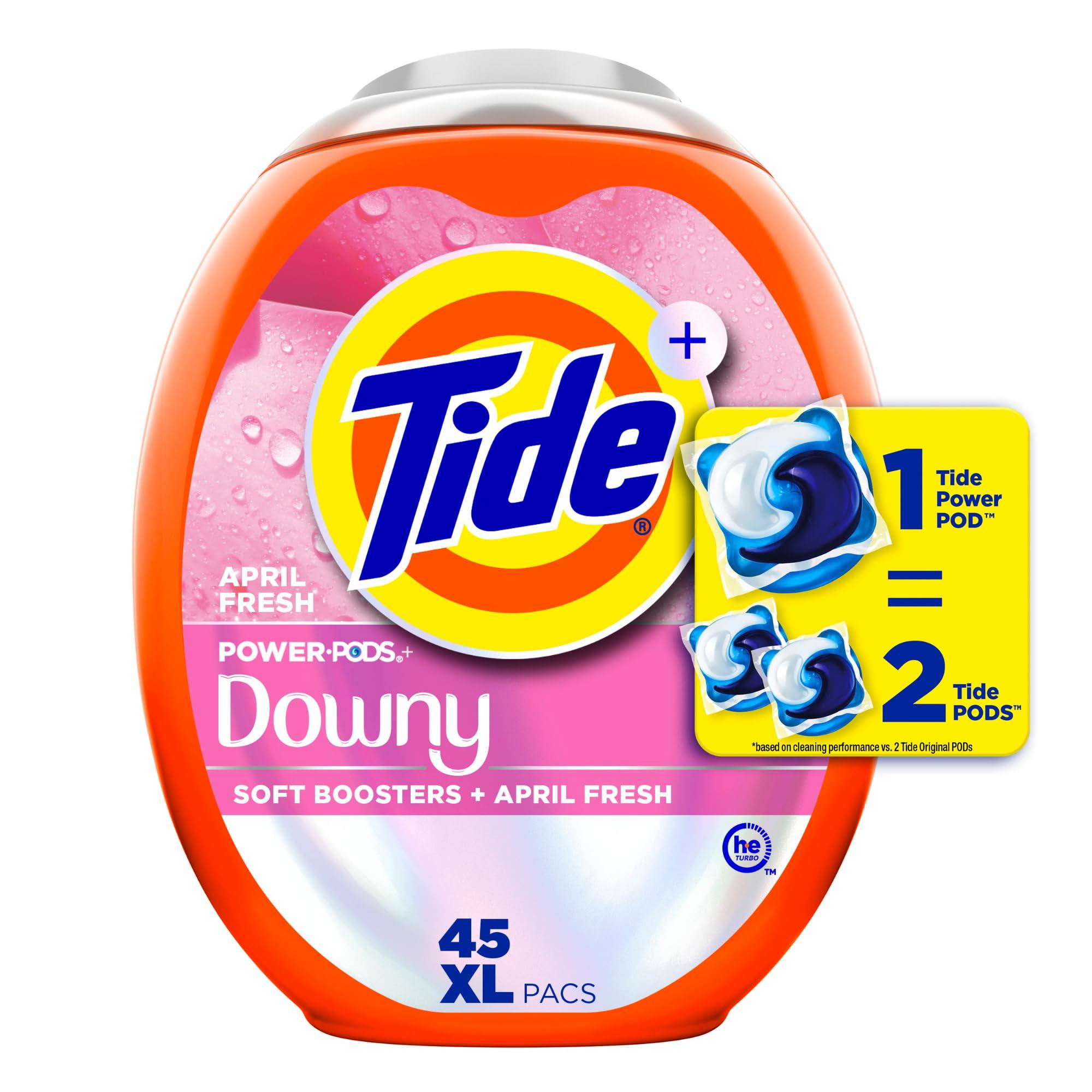 Tide Power PODs 2-in-1 Laundry Detergent Pacs with Downy Soft Boosters, Lasting Freshness with April Fresh Scent, 45 Count, Tide Laundry Detergent, Washing Detergent