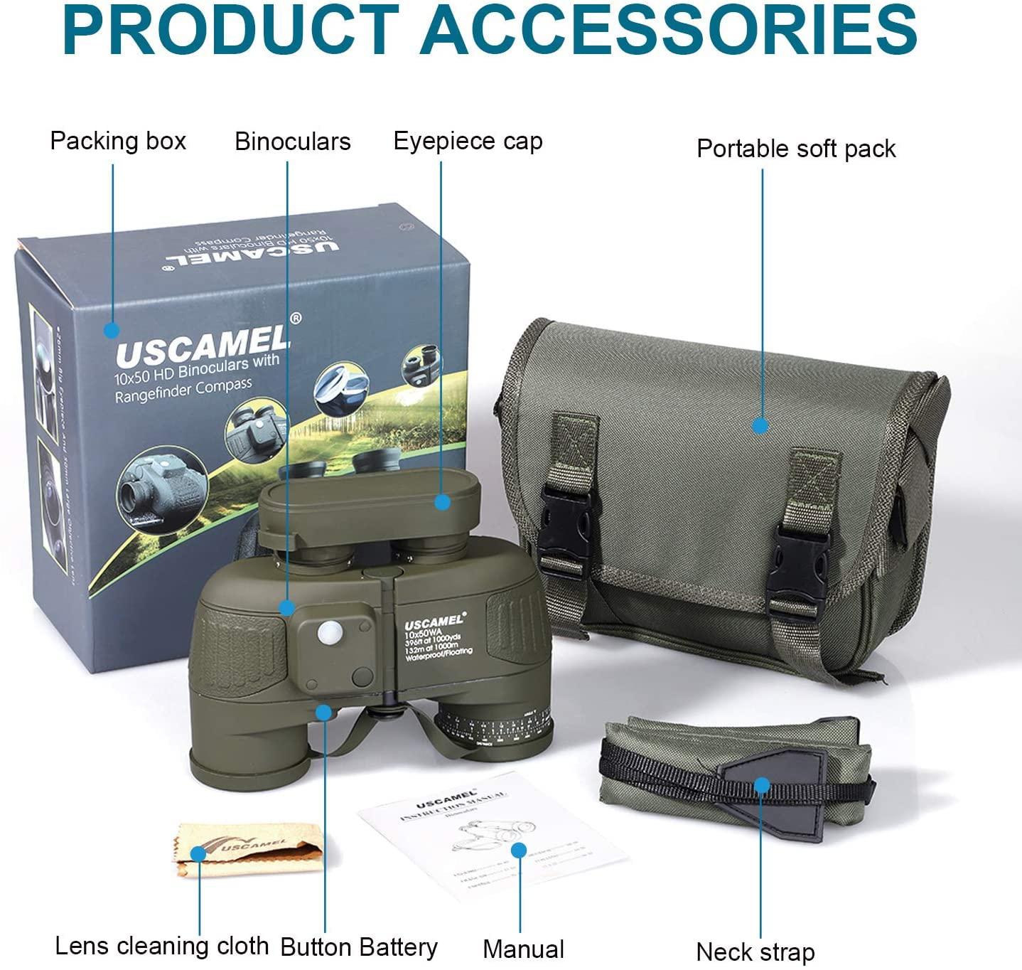 USCAMEL 10X50 Marine Binoculars for Adults with Rangefinder Compass, Waterproof Marine Binoculars for Sailing Boating Fishing - Image 7