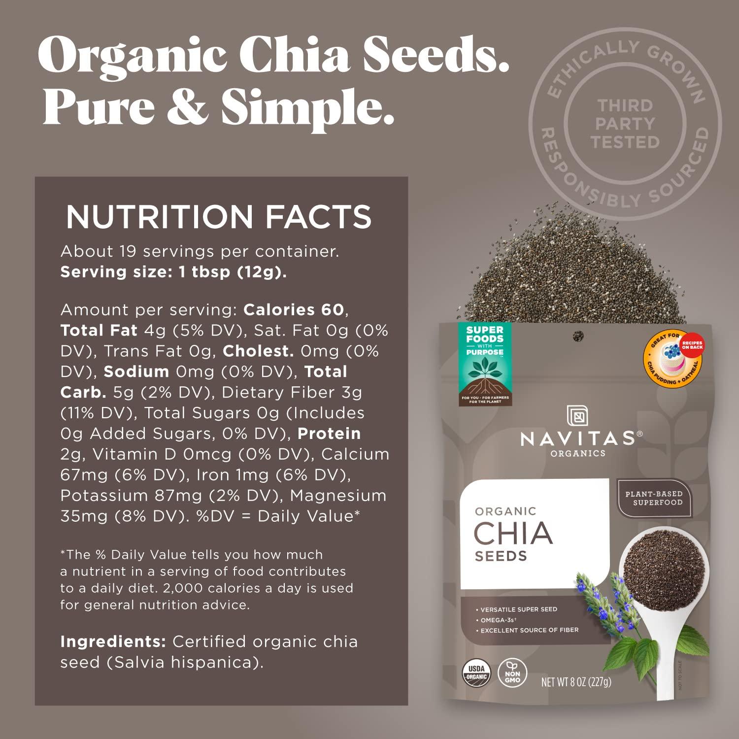 Navitas Organics Chia Seeds, 8 oz. Bag, 19 Servings - Organic, Non-GMO, Gluten-Free - Image 2