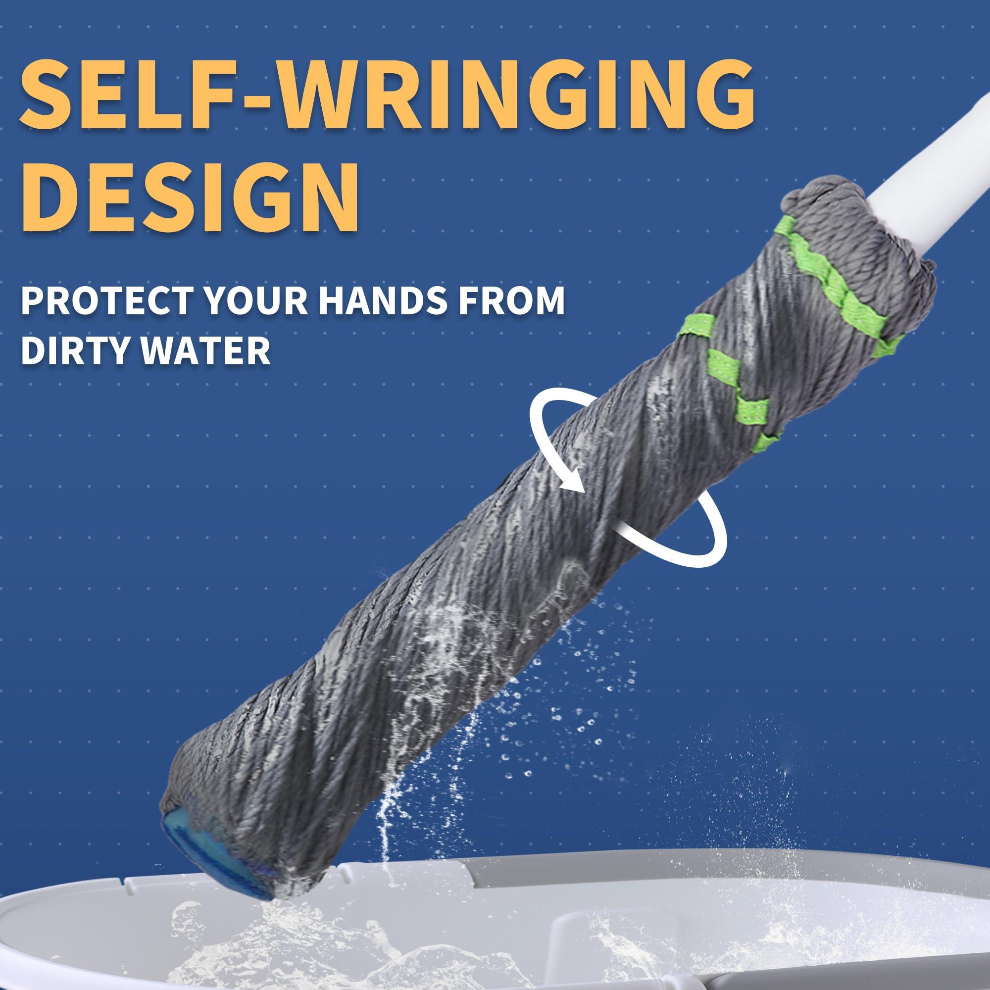 BOOMJOY Self Wringing Mop for Floor Cleaning, Long Handled Twist Mop with Scouring Pad for Kitchen Hardwood Vinyl Tile Laminate Home Office - Image 3