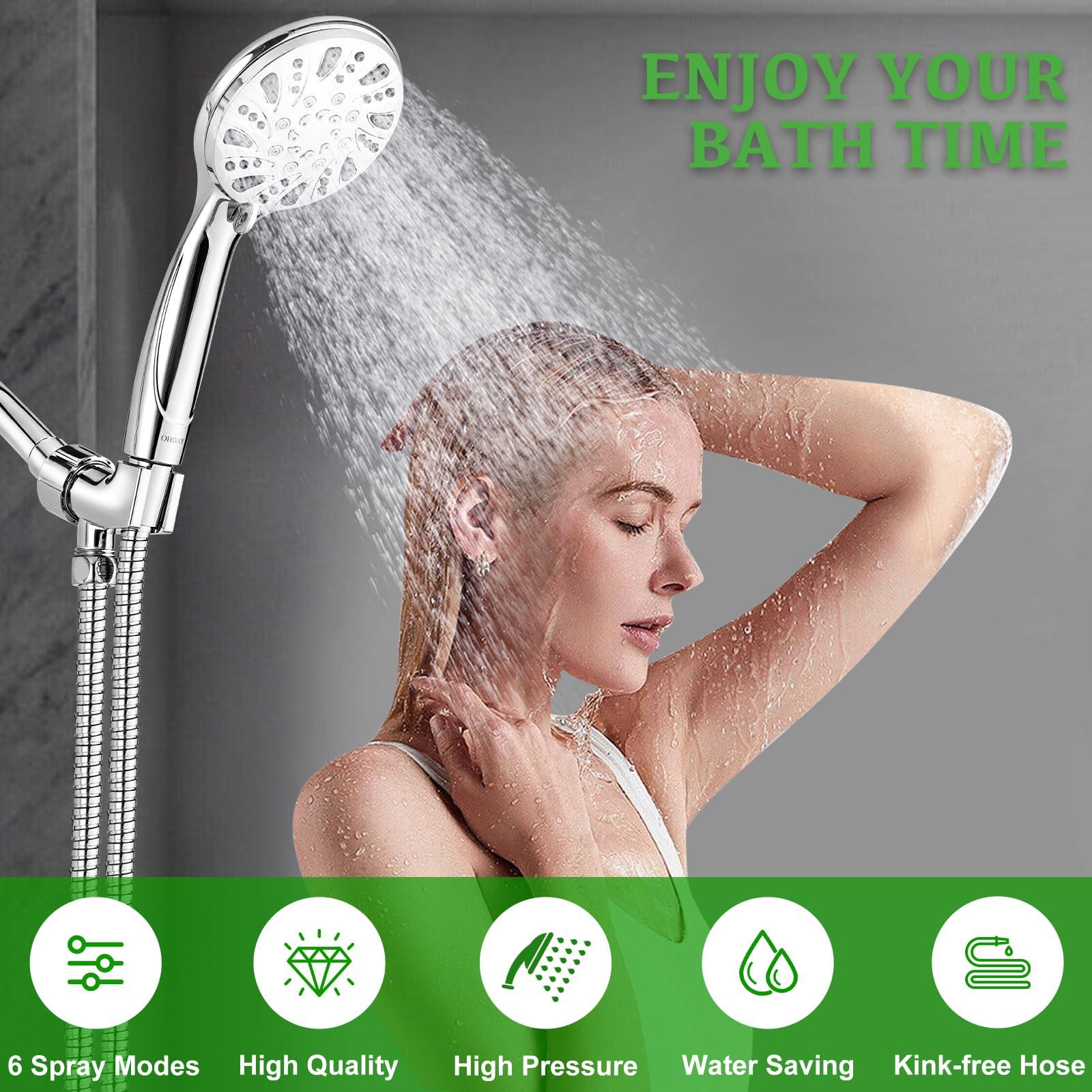 High Pressure Shower Head with Handheld - OHDAY® 6-Mode Powerful Showerhead with 70'' Stainless Steel Hose, Adjustable Bracket and Built-in Power Wash to Clean Tub Tile Pets Bathroom Corner - Image 7