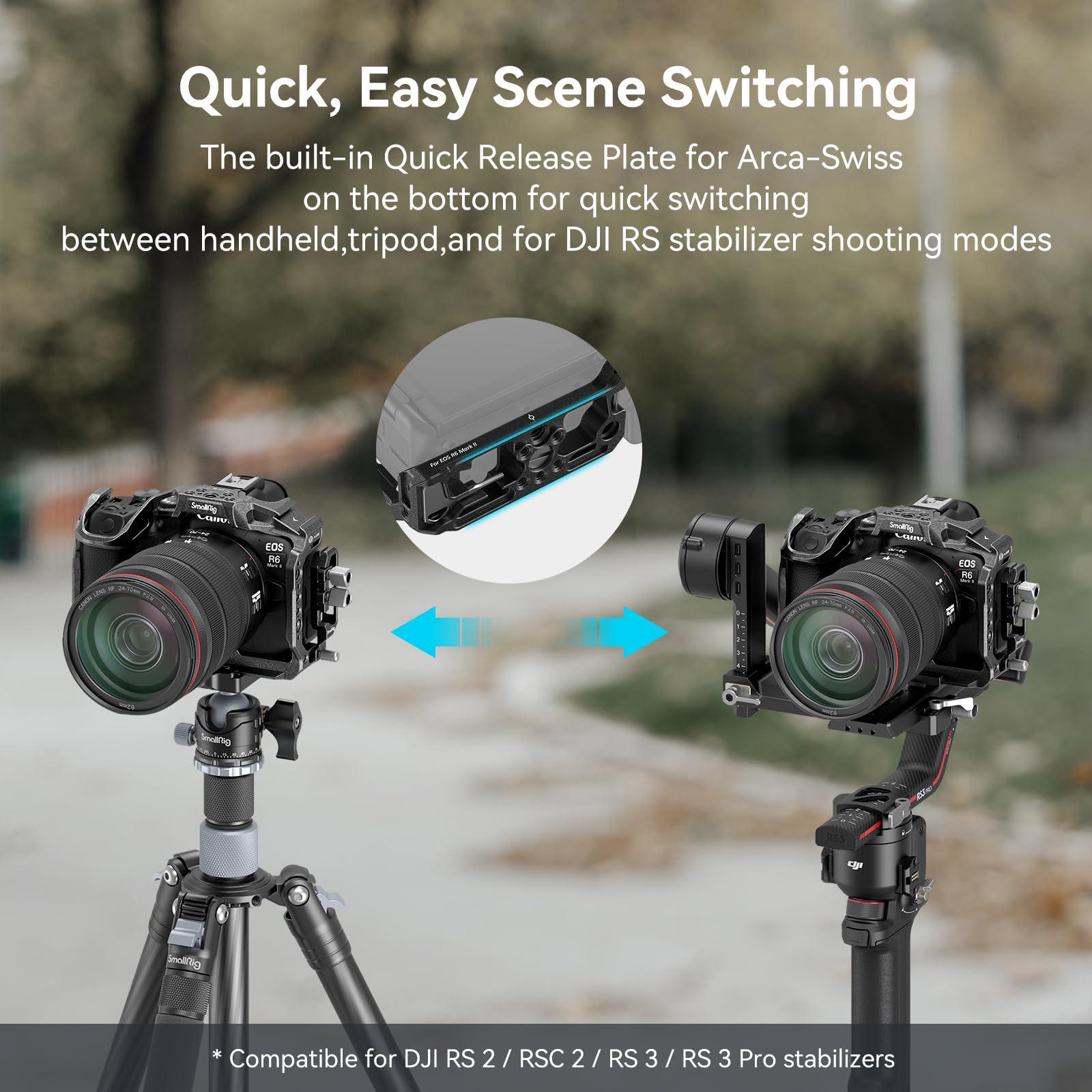 SmallRig“Black Mamba”Camera Cage for Canon EOS R6 Mark II, Built-in Quick Release Plate for Arca-Type, Film Movie Making Camera Video Cage with Shoe Mount, 1/4''-20 & 3/8''-16 Threaded Holes - Image 3