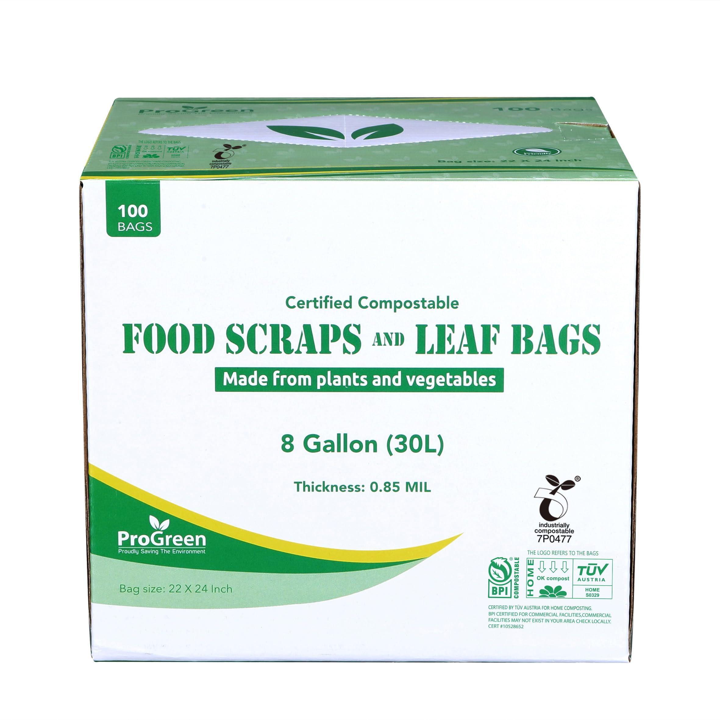ProGreen Compostable Trash Bags, Extra Thick, Compost Kitchen Bin Bags, Food Scraps Yard Waste Bags, ASTM D6400 BPI and TÜV AUSTRIA Certified (8 Gallon, Pack of 100) - Image 2