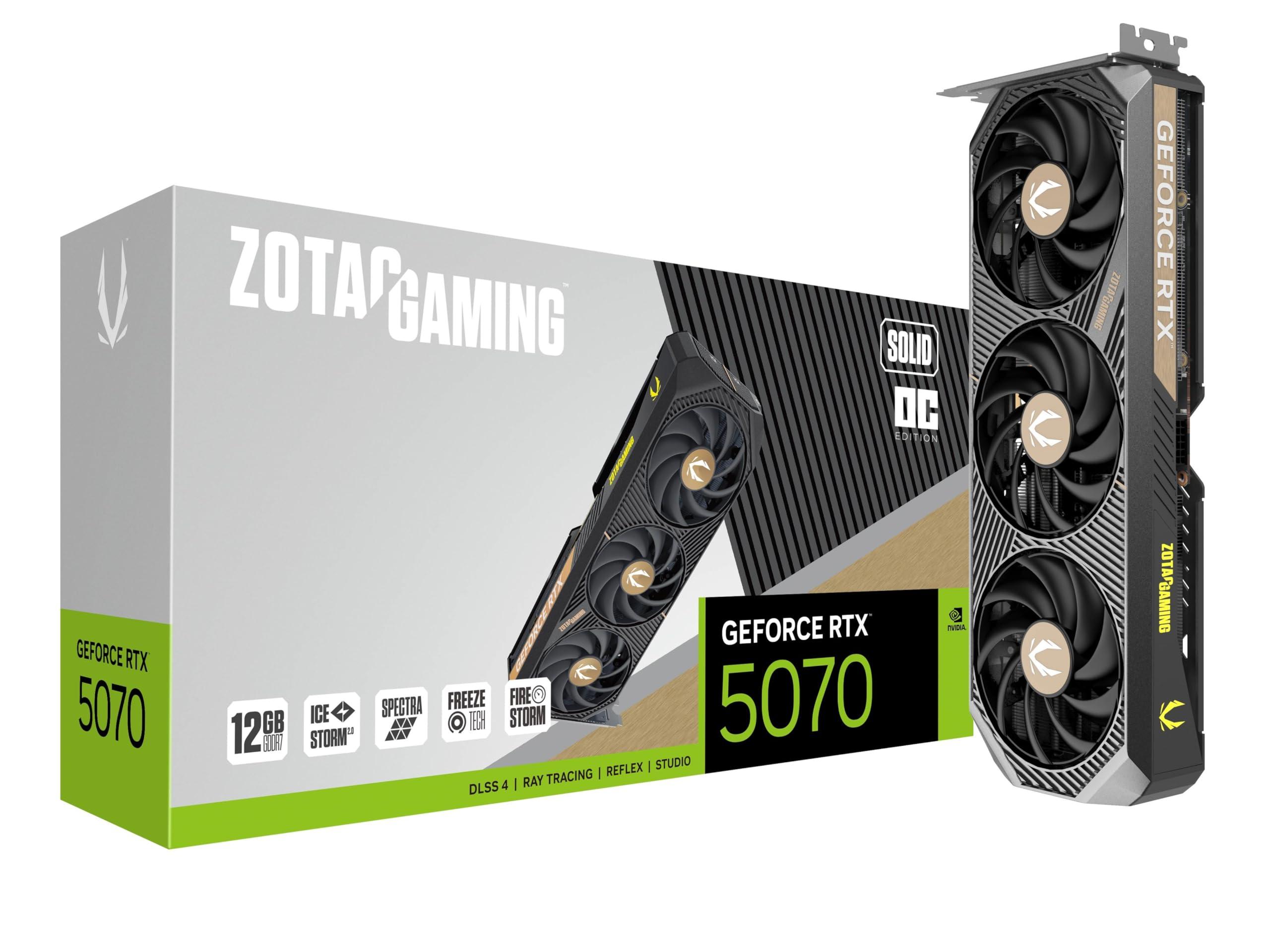 ZOTAC Gaming GeForce RTX 5070 Solid OC DLSS 4 12GB GDDR7 192-bit 28 Gbps PCIE 5.0 Gaming Graphics Card, IceStorm 2.0 Cooling, Spectra RGB Lighting, ZT-B50700J-10P
