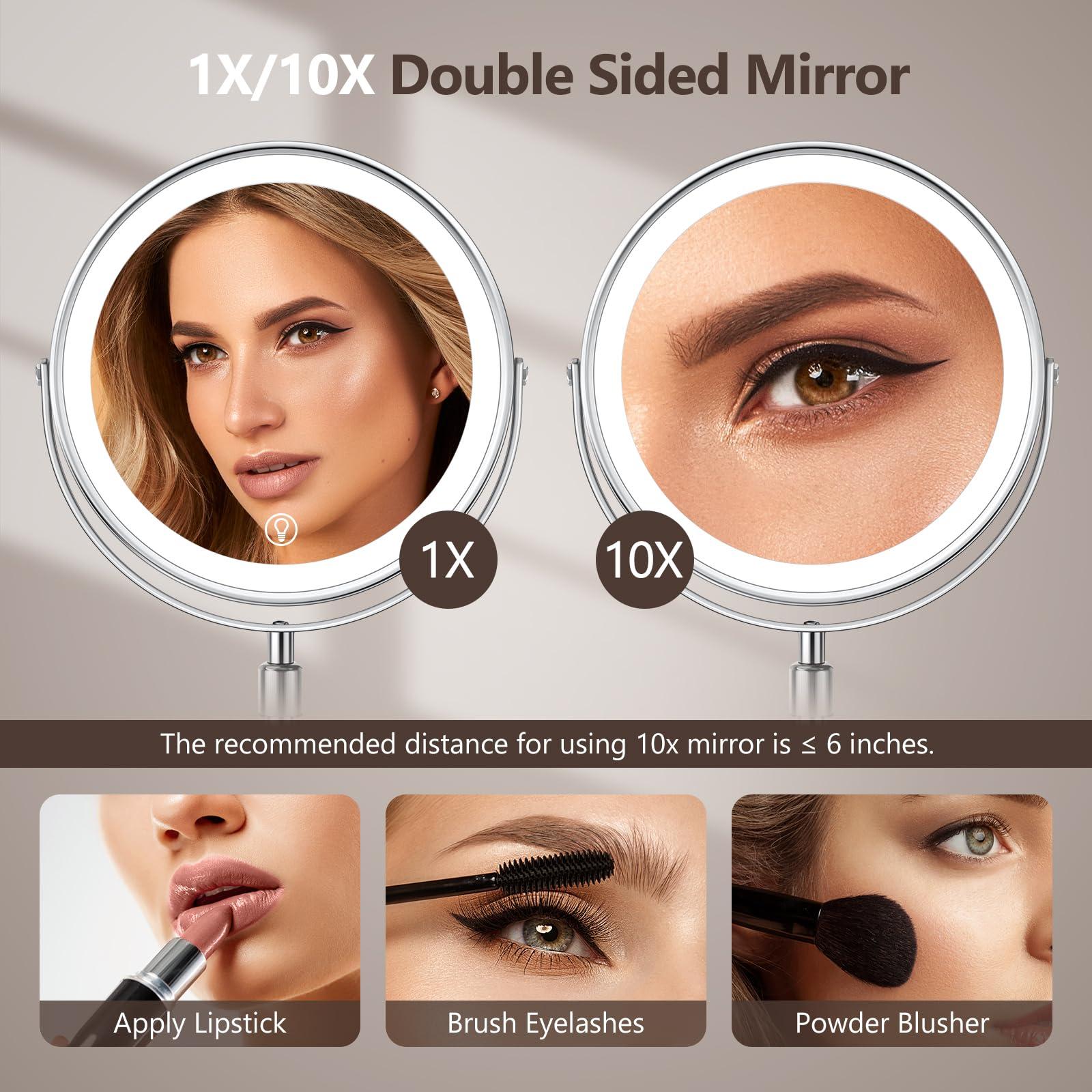 UBYMET Lighted Makeup Mirror, Rechargeable Height Adjustable Double Sided, 1x/10x Magnifying with 3 Color, Brightness Adjustable, 360° Rotation Vanity, Gift for Women - Image 5