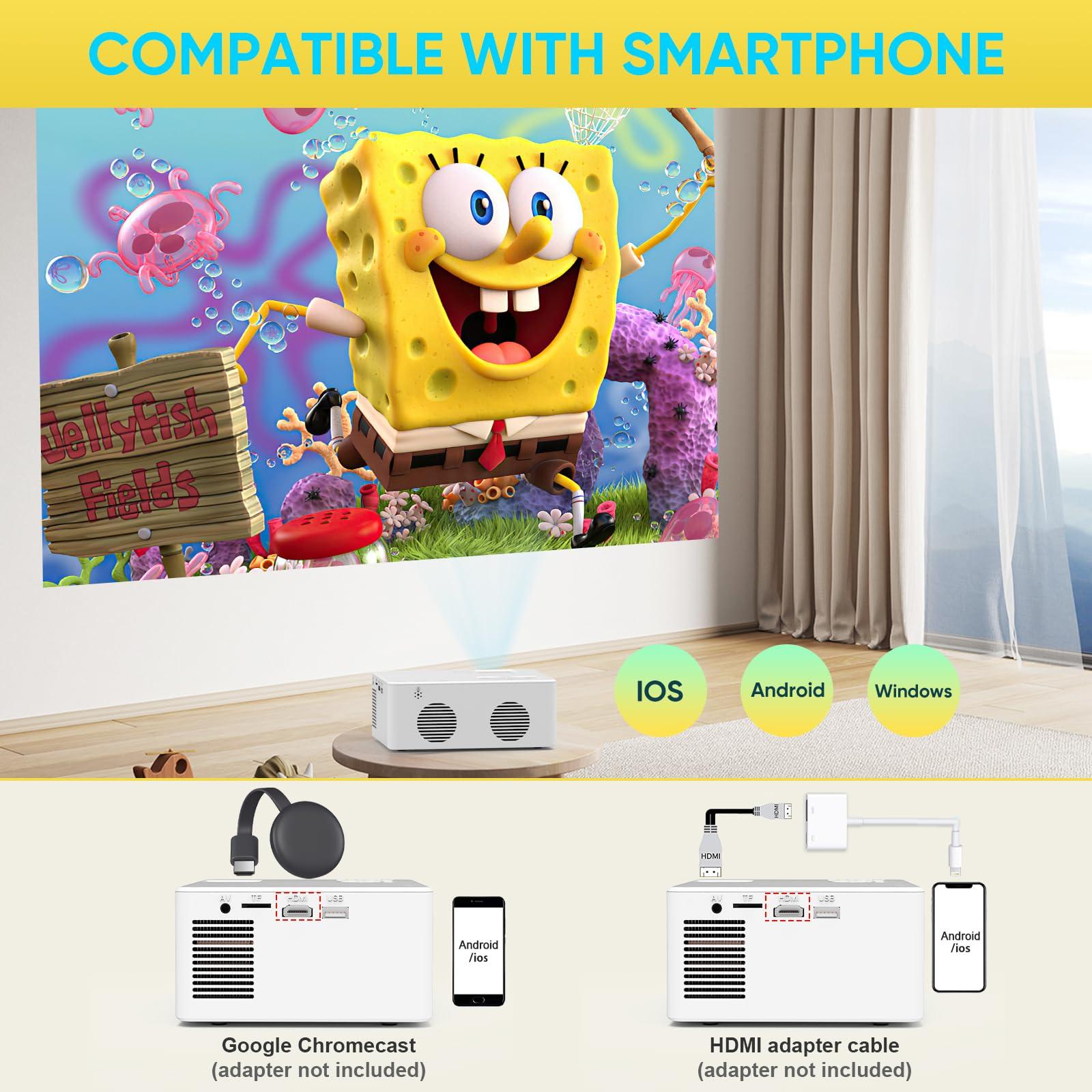PURSHE Mini Bluetooth Projector, Full HD 1080P Supported Portable Outdoor Movie Projector for iOS, Android, Windows, Compatible with TV Stick/HDMI/Smartphone/PS4/USB [Remote Included] - Image 5