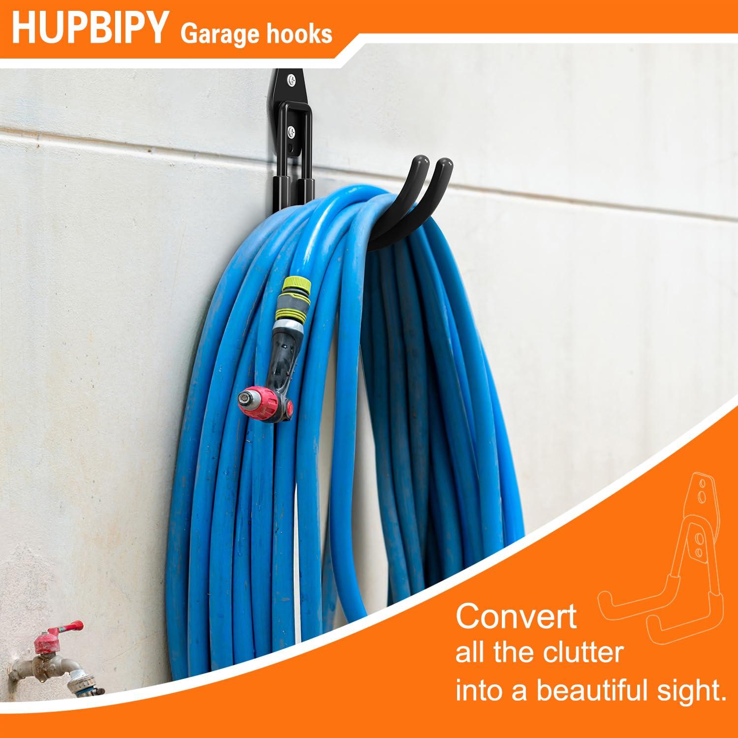 HUPBIPY Heavy Duty Garage Hooks 4 Pack, J Shaped Hanger, Wall Mounted Storage System, Power and Garden Tool Organizer, for Hanging Ladders, Bikes Tires, Hose, Bulk Items - Image 4