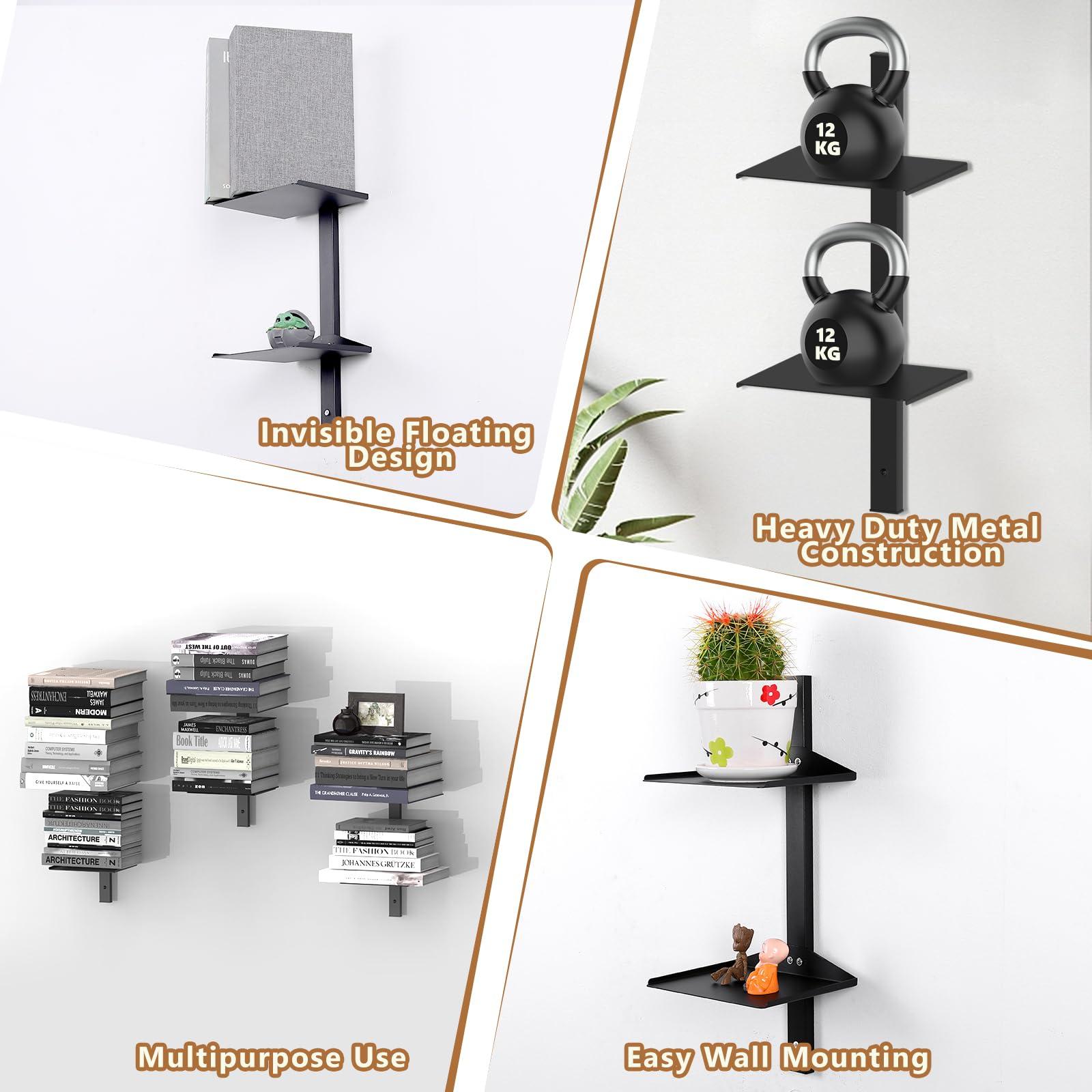 MQKIWAO Invisible Floating Bookshelf for Wall Mounted, 3 Pack Black Spine Book Tower, 6 Tier Vertical Book Organizers, Heavy Duty Metal Bookshelf for Home, Office, Bedroom, Kids Room - Image 7