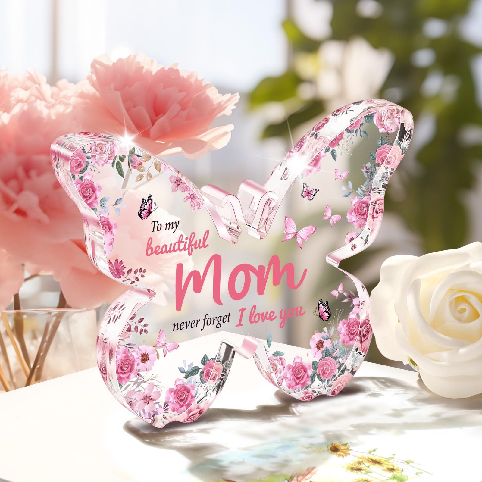 Mothers Day Gifts for Mom from Daughter Son: Eletorot Unique Mom Birthday Gifts, Butterfly-Shaped Acrylic Keepsake Decorations, 5x3.8 inch Christmas Presents Ideas for Love Mom Grandma Wife - Image 2
