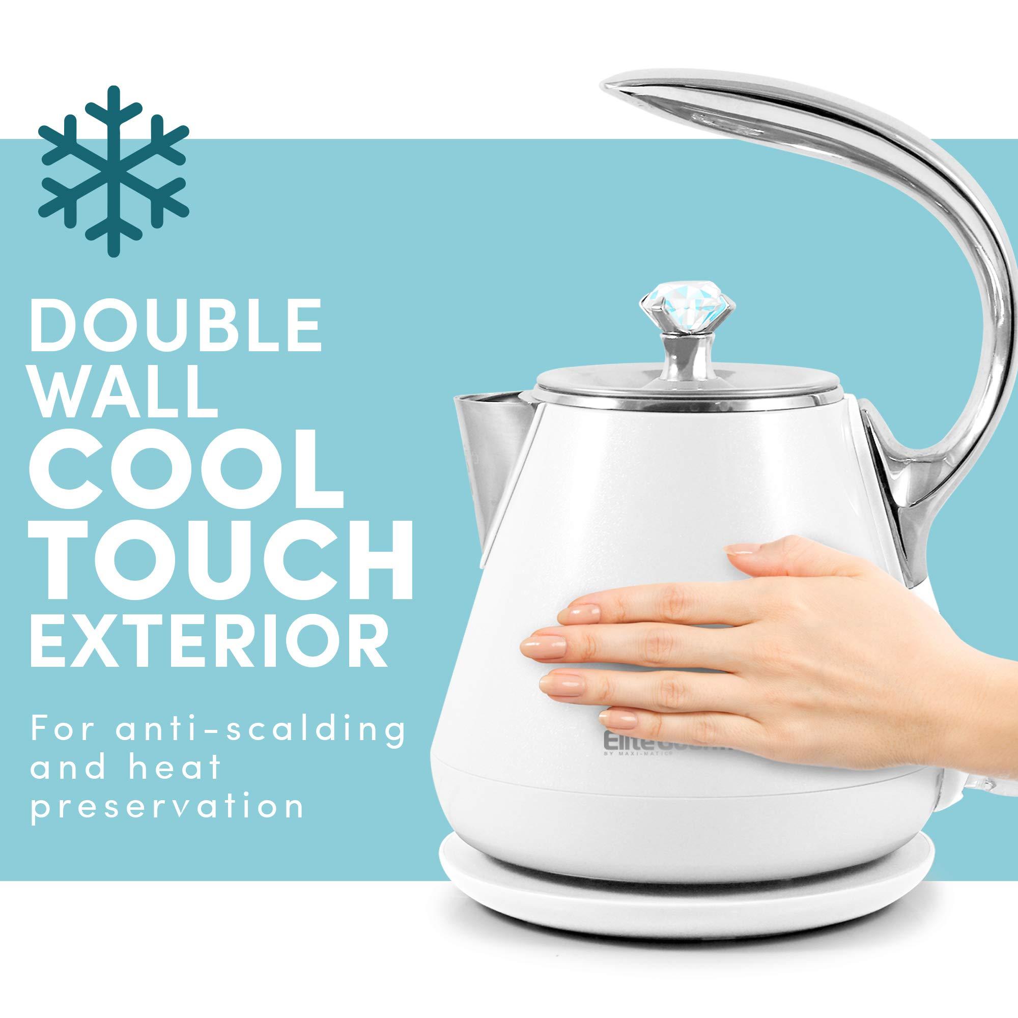 Elite Gourmet EKT-1203W 1350W Double Wall Insulated Cool Touch Electric Water Tea Kettle, BPA Free Stainless Steel Interior and Auto Shut-Off - Image 3