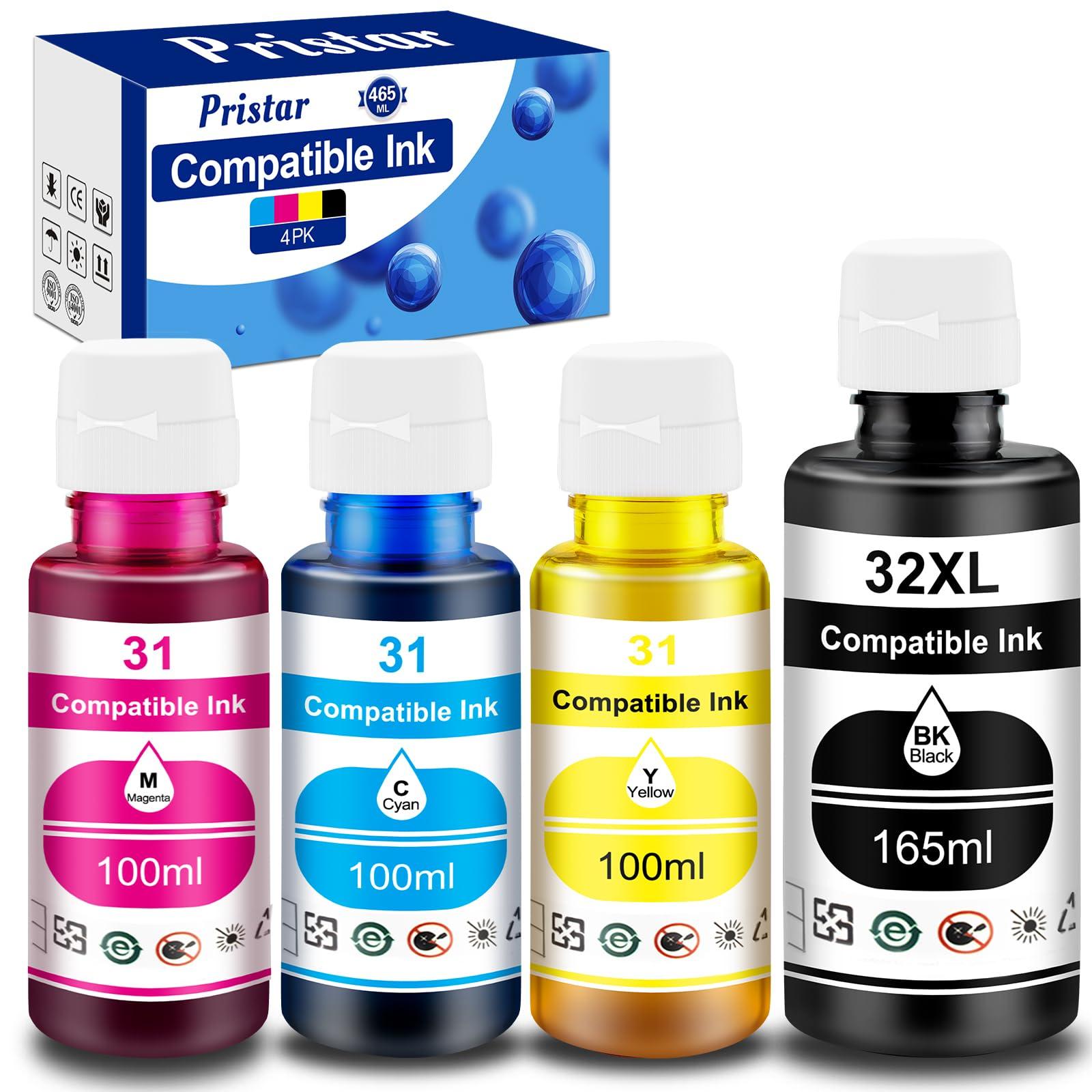 Pristar Compatible with HP 31 32XL Ink Bottle Set Compatible with HP Smart Tank 7301 7001 7602 5000 6001 5101 5102 5103 Plus 651 551 455 457 450 All-in-One Printer (165 ML 32XL Black Ink 100 ML 31 CMY