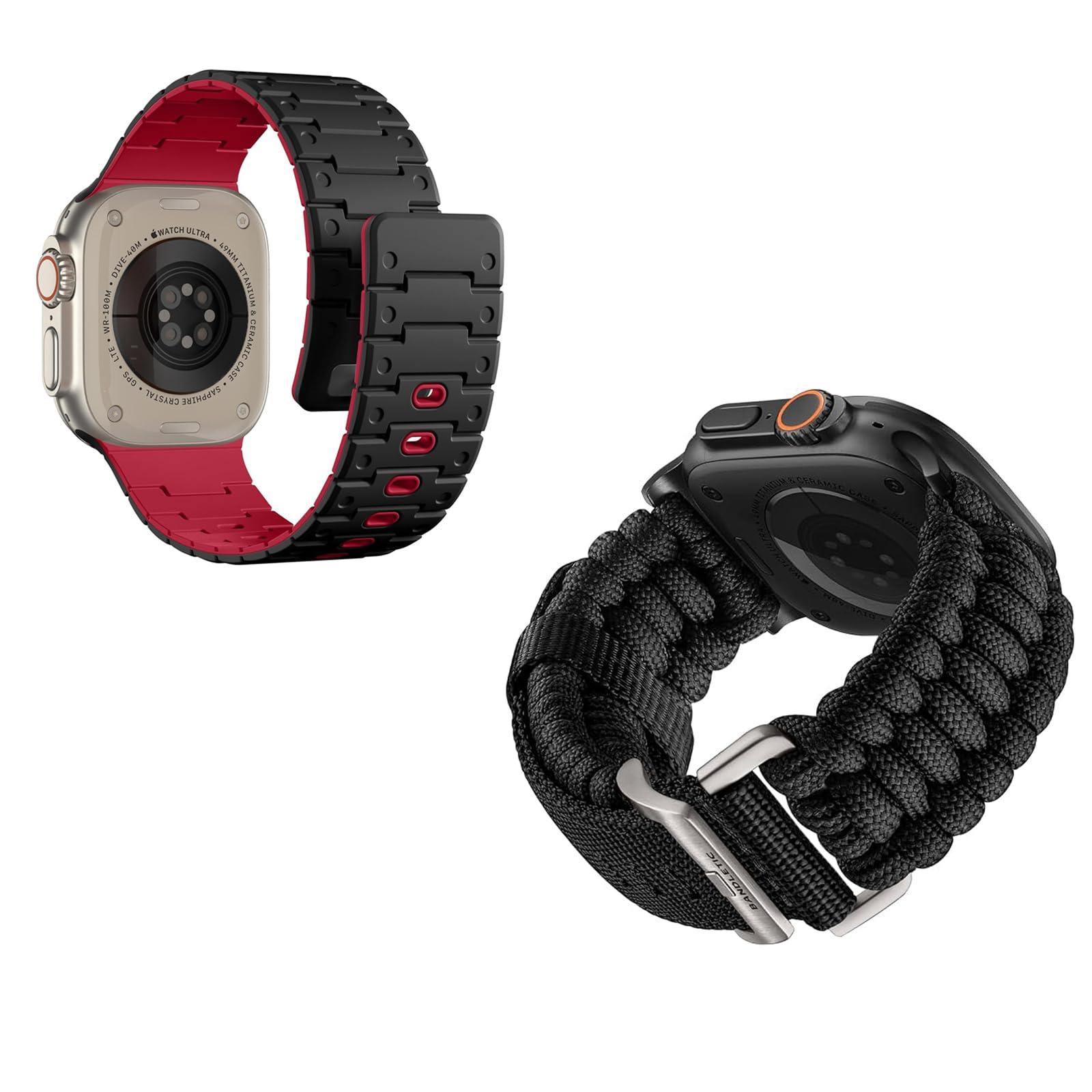 Magnetic Watch Band Compatible with Apple Watch 49mm 46mm 45mm 44mm 42mm Bands for Men Women + R-Nylon Handmade Survival Paracord Band