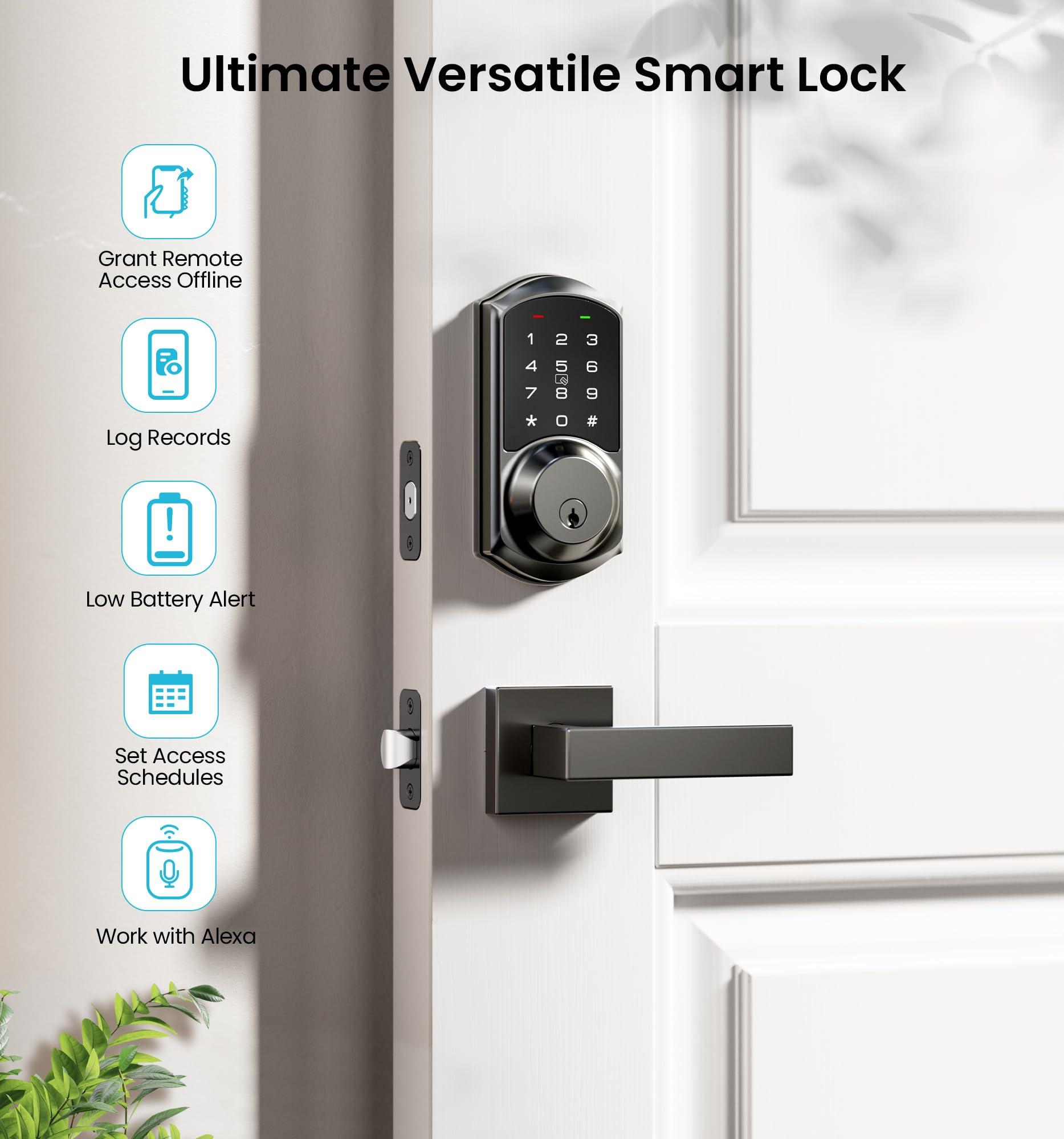 Veise VE06-L Smart Locks with 2 Lever Handle Set, App Control, Keyless Entry Deadbolt for Front Door, Electronic Digital Touchscreen Keypad, Auto Lock, Waterproof, Easy Installation, Matte Black - Image 3