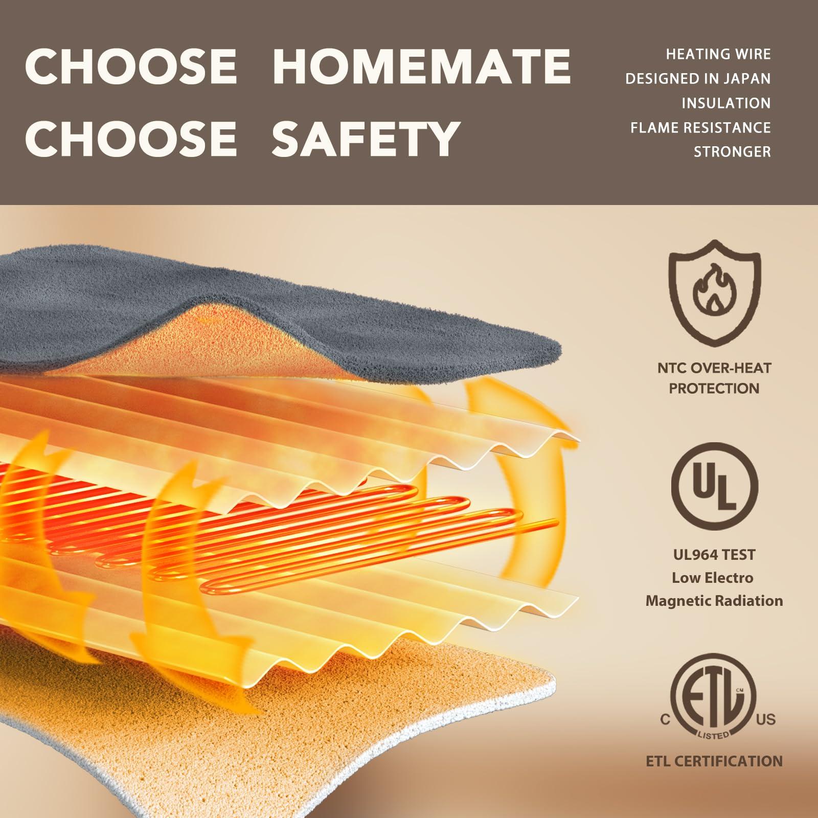 Homemate Heated Blanket Electric Throw - 50"x60" Heating Blanket Throw 1/2/4/6/8 Hours Auto-Off 10 Heat Level Over-Heat Protection Flannel Sherpa Electric ETL Certification - Image 3