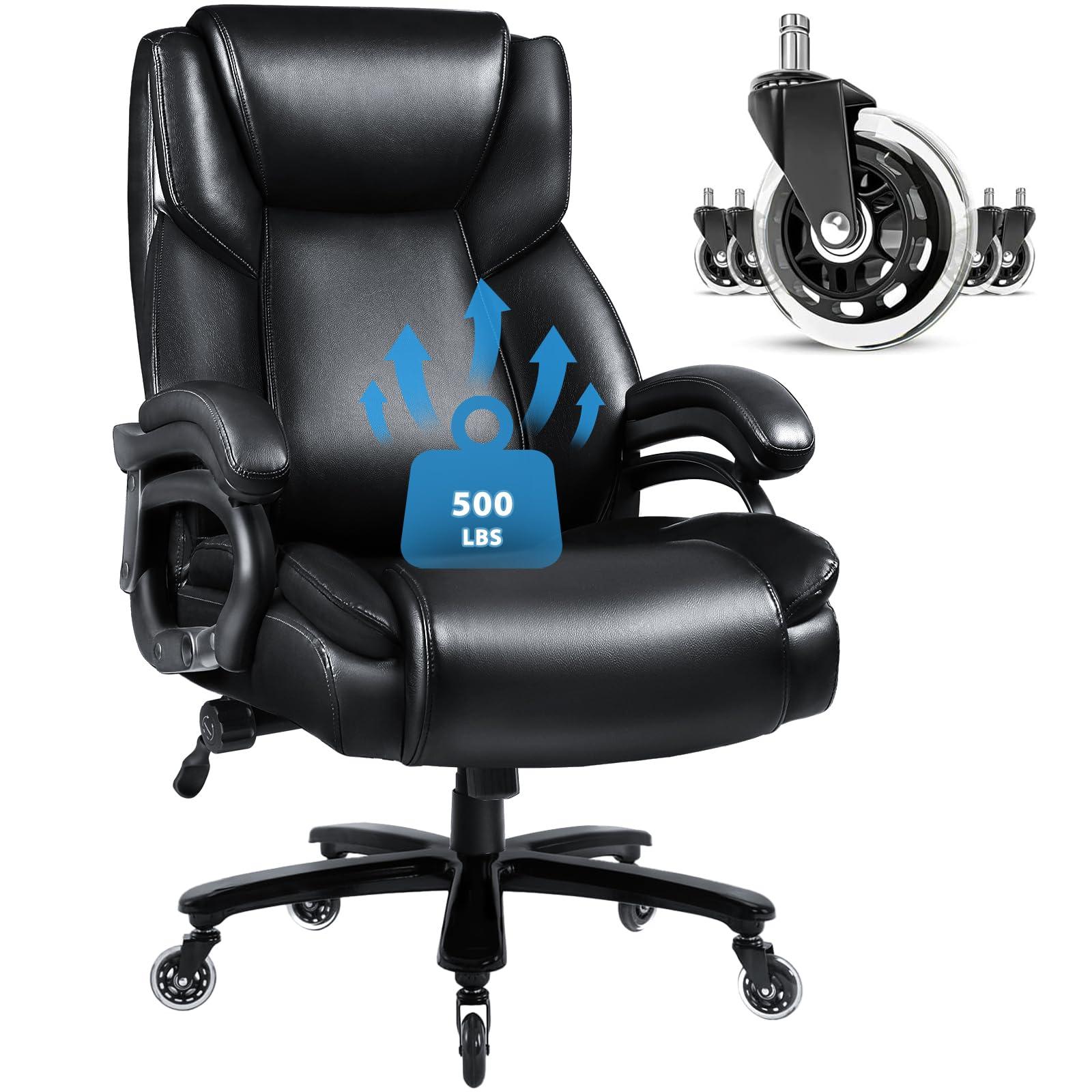 VITESSE 500lbs Heavy Duty Office Chair for Low Back Pain Relief, Big and Tall Office Chair with Ergonomic Lumbar Support, High Back Executive Chair with Quiet Rubber Wheel