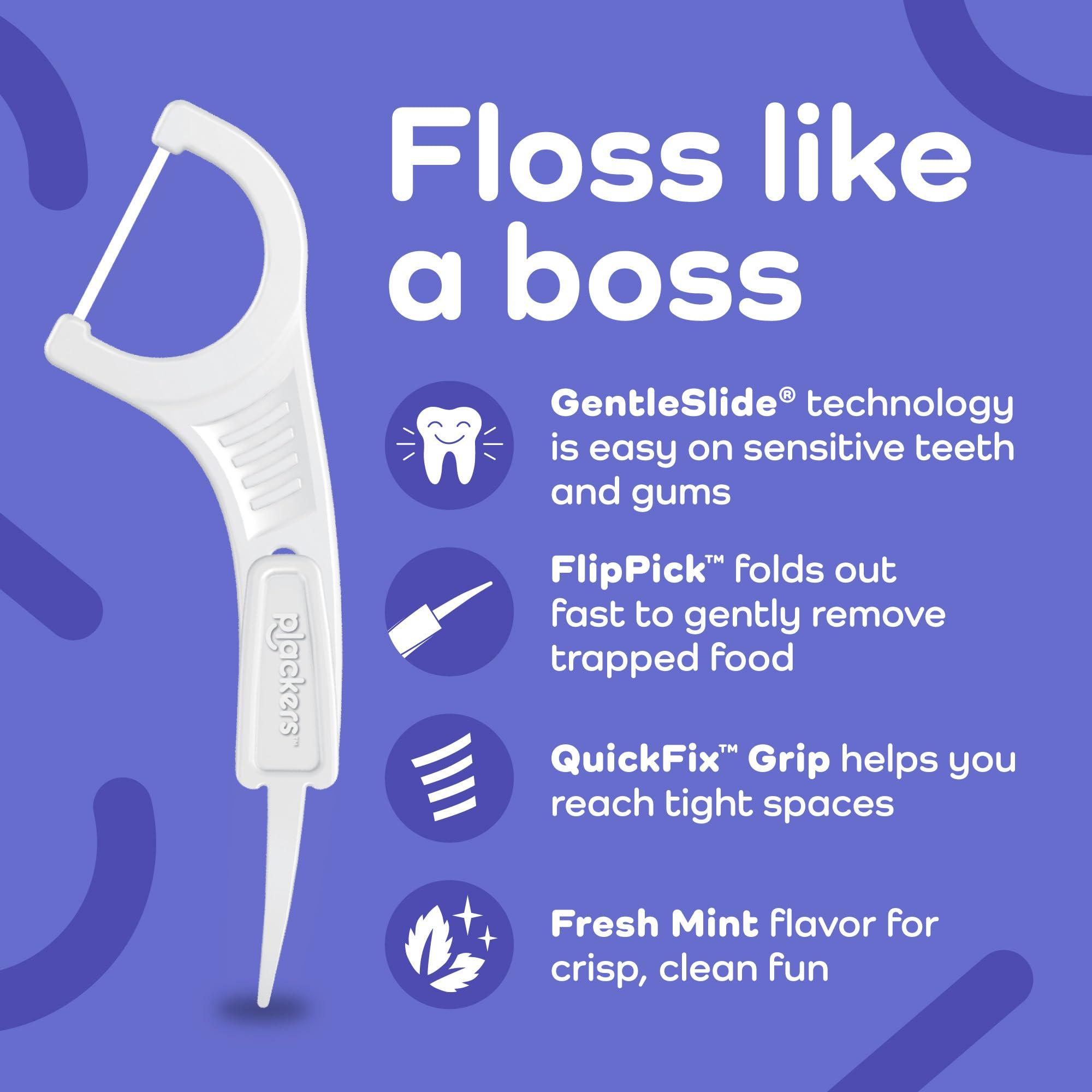 Plackers Gentle Line Floss Picks, Fresh Mint Flavor, Fold-Out FlipPick, QuickFix Grip, Easy Storage with Sure-Zip Seal, 75 Count - Image 4