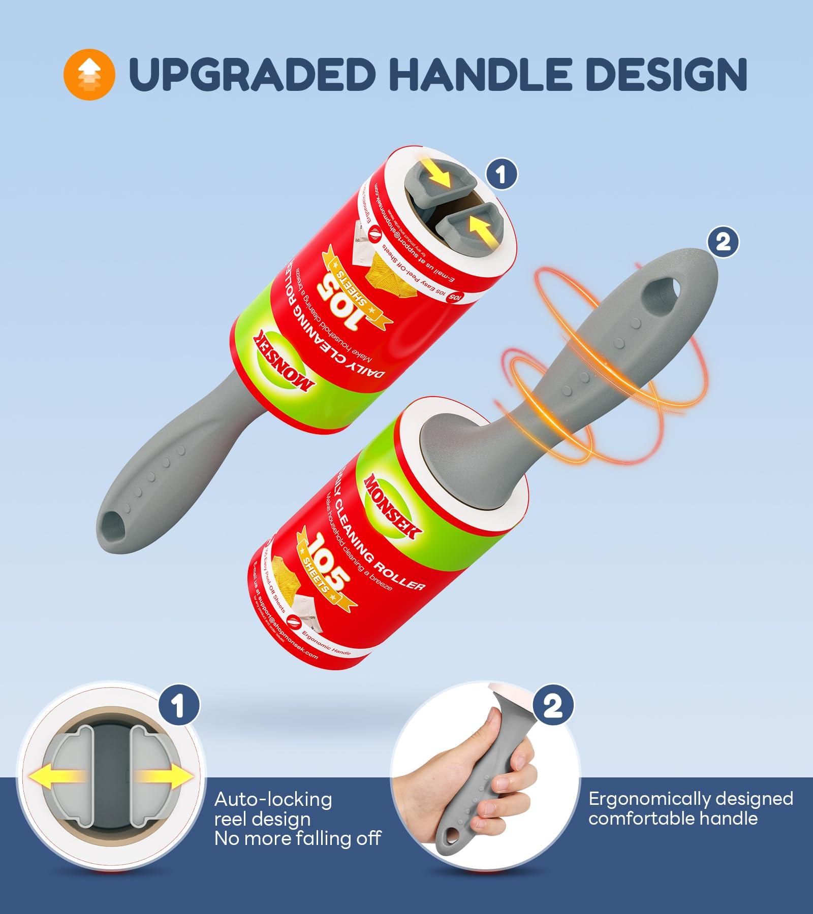 MONSEK 4X Extra Sticky Lint Roller for Pet Hair, Lint Rollers 315 Sheets Mega Value Set, Pet Hair Remover with 3 Upgraded Handle 3 Rollers, Portable Lint Remover for Clothes, Furniture, Dog & Cat Hair - Image 3