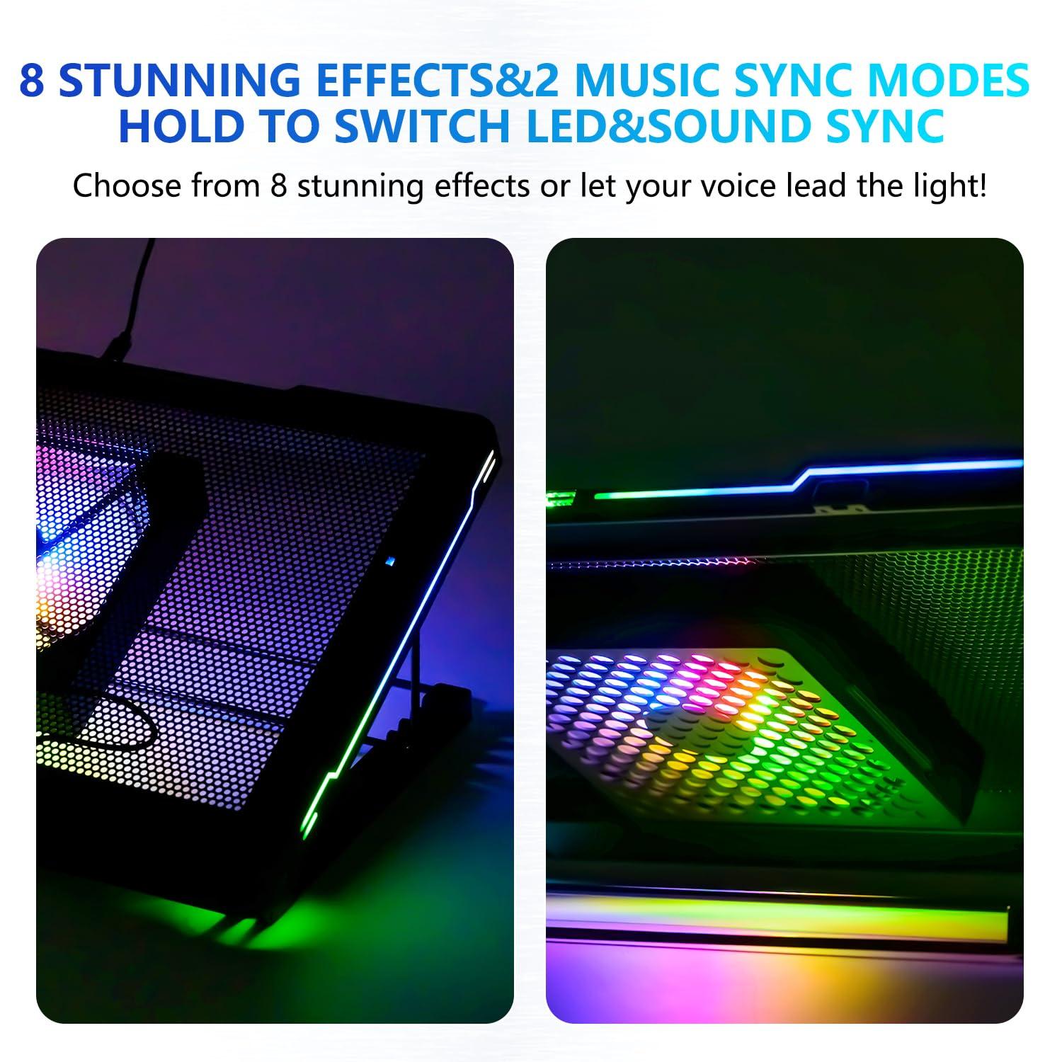 G-STORY Gaming Laptop Cooling Pad with Movable Fan and Automatic Speed Adjustable by Temperature,Music Sync RGB Light,Low Noise Laptop Cooler 3 Speed 1500/1750/2000RPM(140MM) Stand 12–18" Notebook - Image 4