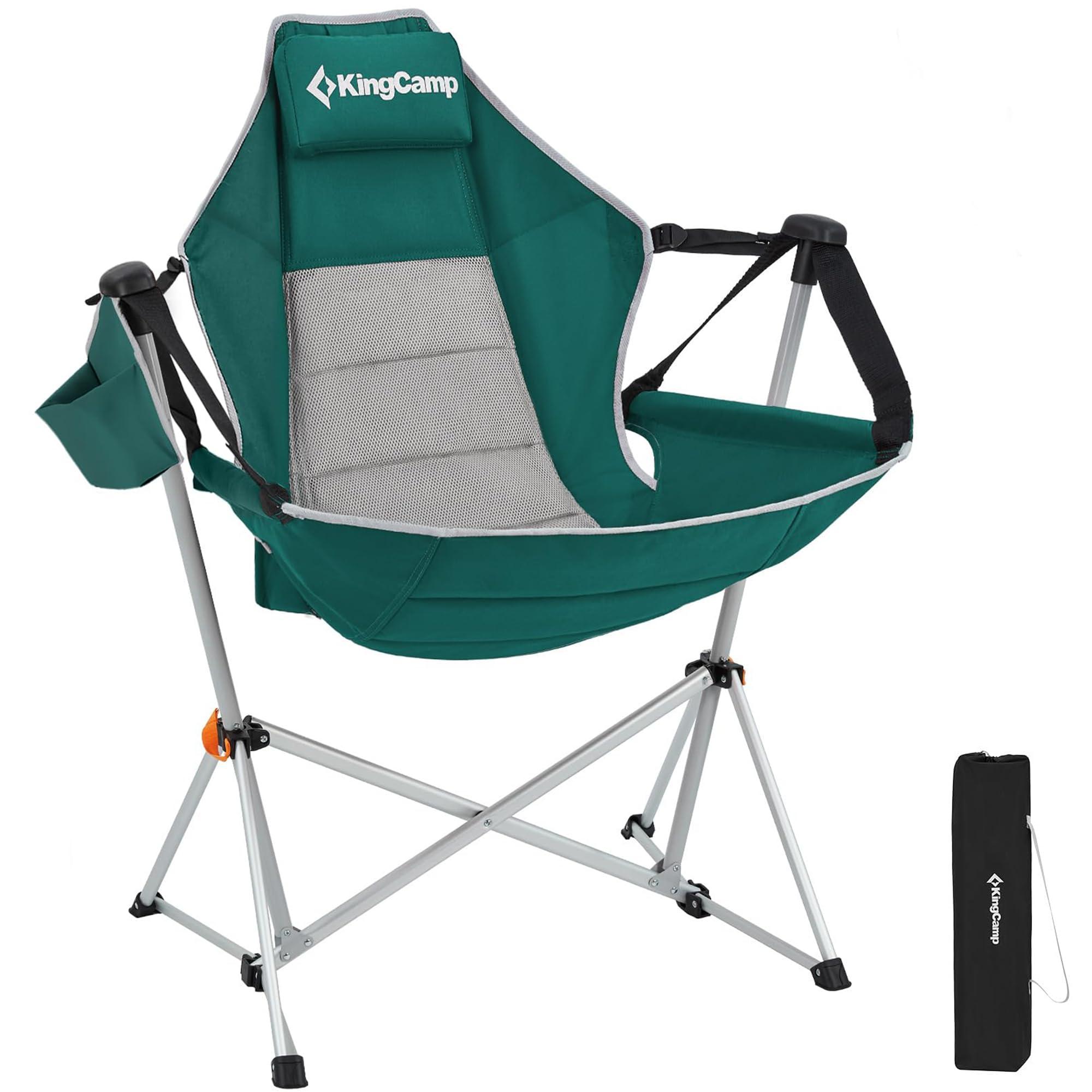 KingCamp Hammock Chair with Footrest, Swinging Portable Folding Camping Chairs for Adults MAX 400lbs Heavy Duty Foldable Oversized Rocker with Cup Holder Pillow for Outdoor Beach Patio Sport Lawn