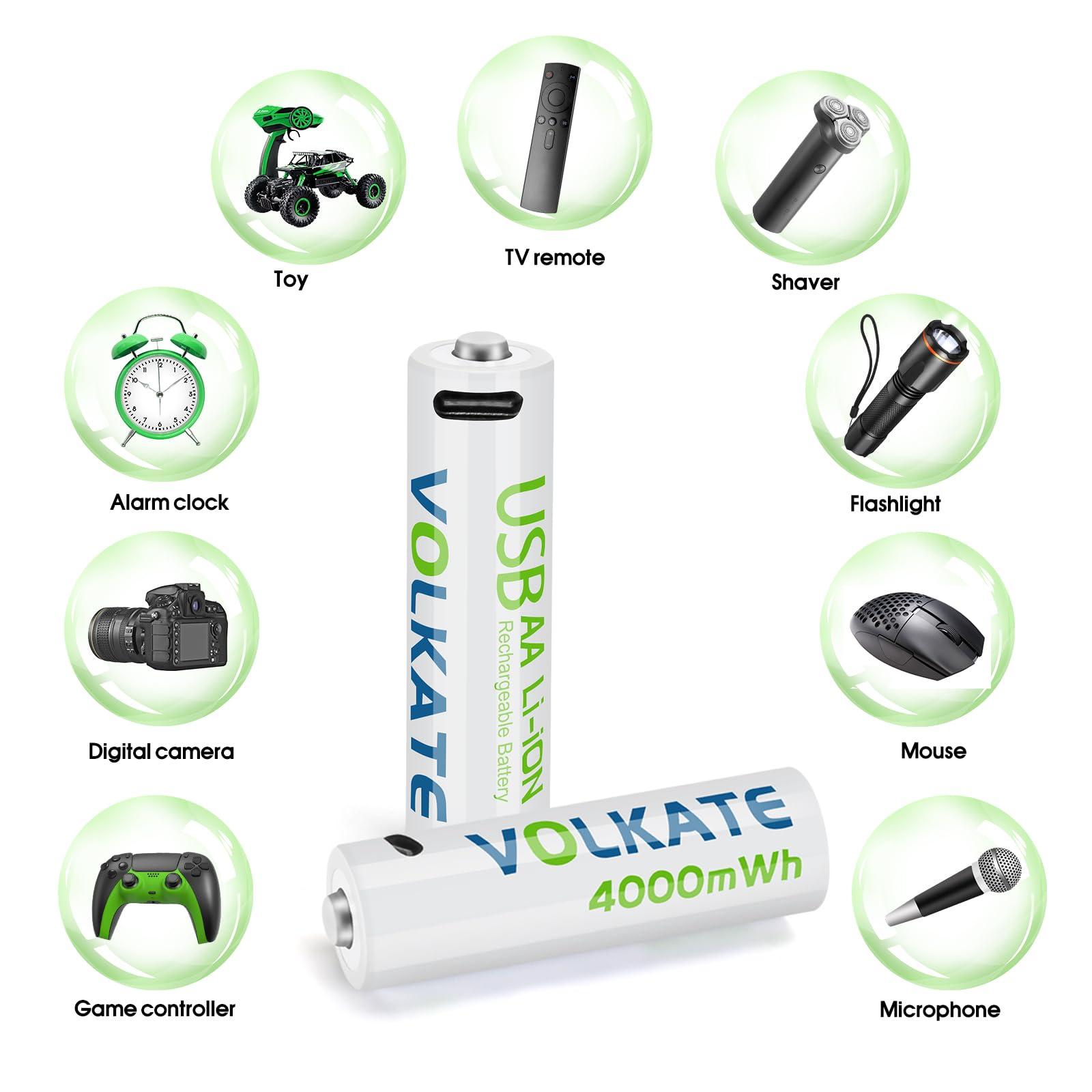 4000mWh Rechargeable Lithium AA Batteries 16 Pack, 1.5V USB Double A Size Li-ion Battery with Charging Cable, 2H Fast Charging, 1200 Cycles, for Blink Doorbell Camera, Toy, Game, Flashlight - Image 6