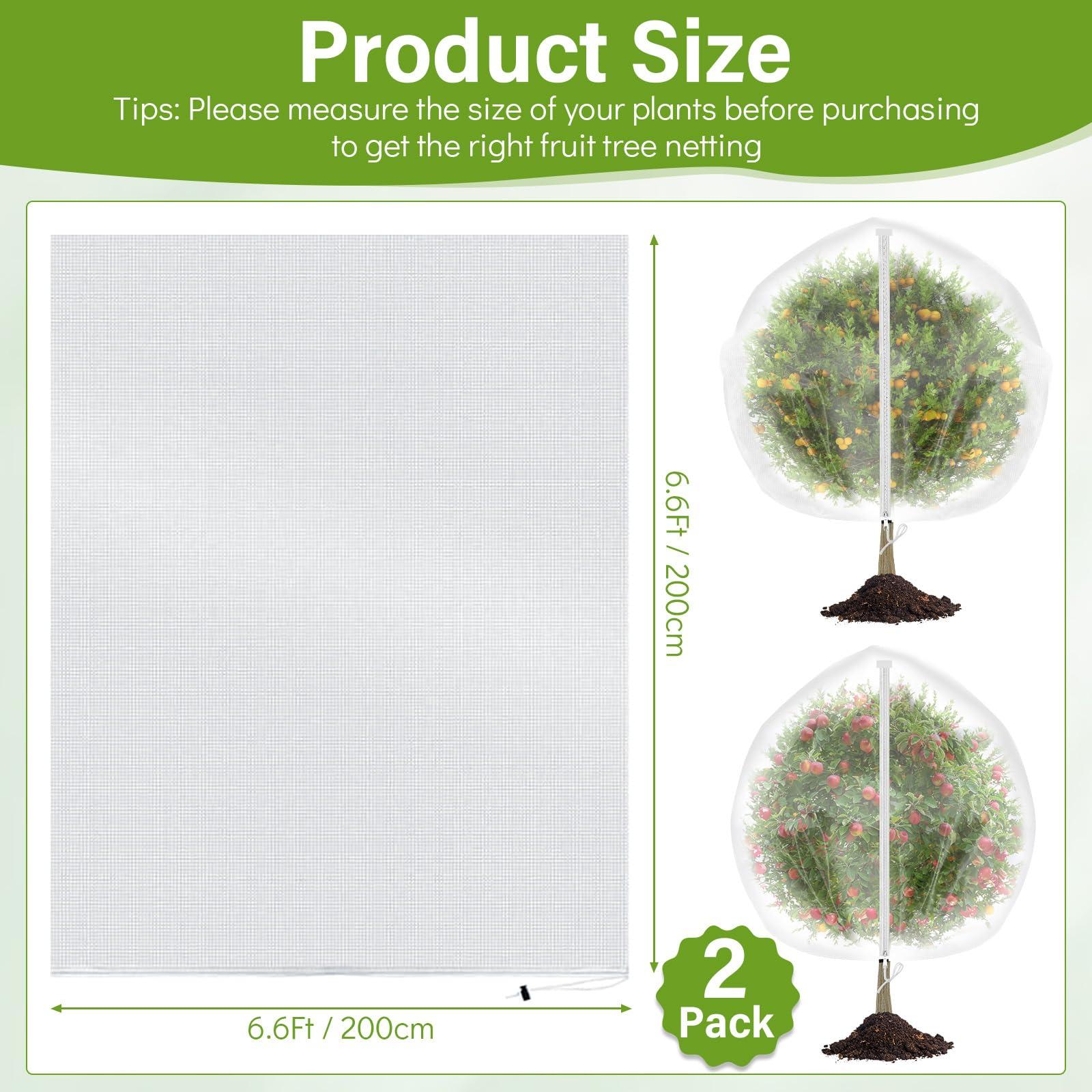 2 Pack Fruit Tree Netting Cover with Zipper and Drawstring, 6.6 x 6.6 Ft Bird Mesh Netting Barrier for Blueberry Bushes, Garden Plant Net Tree Protection Netting Cover for Apple Vegetables Fruits - Image 3