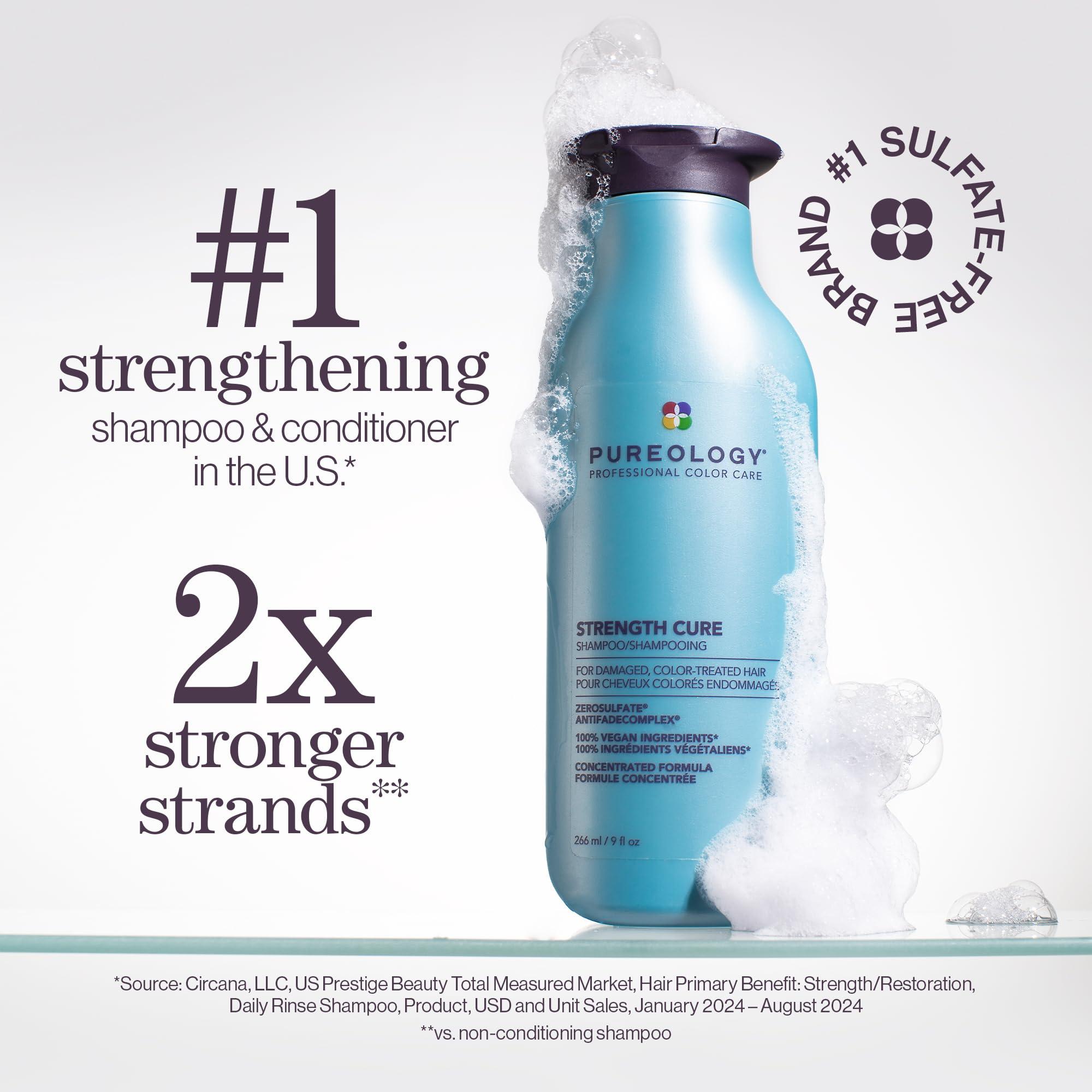 Pureology Strength Cure Shampoo - For Damaged or Color-Treated Hair, Strengthens & Prevents Breakage, Seals Split Ends, Vegan & Sulfate-Free - Image 2