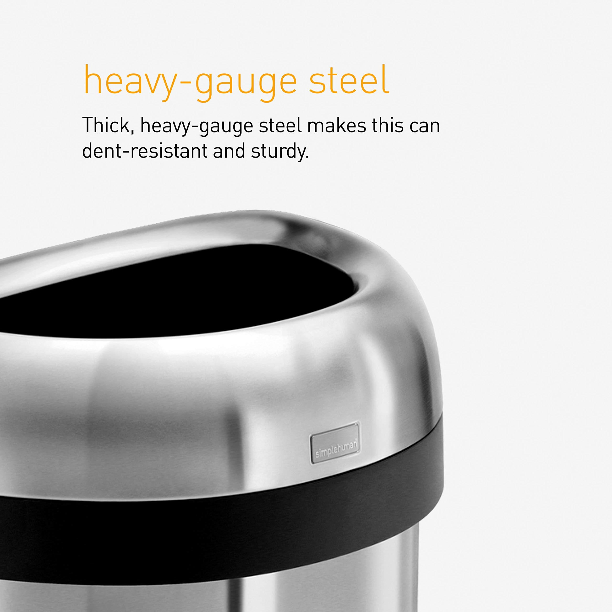 simplehuman 60 Liter / 15.9 Gallon Large Semi-Round Open Top Trash Can Commercial Grade Heavy Gauge, Brushed Stainless Steel - Image 5