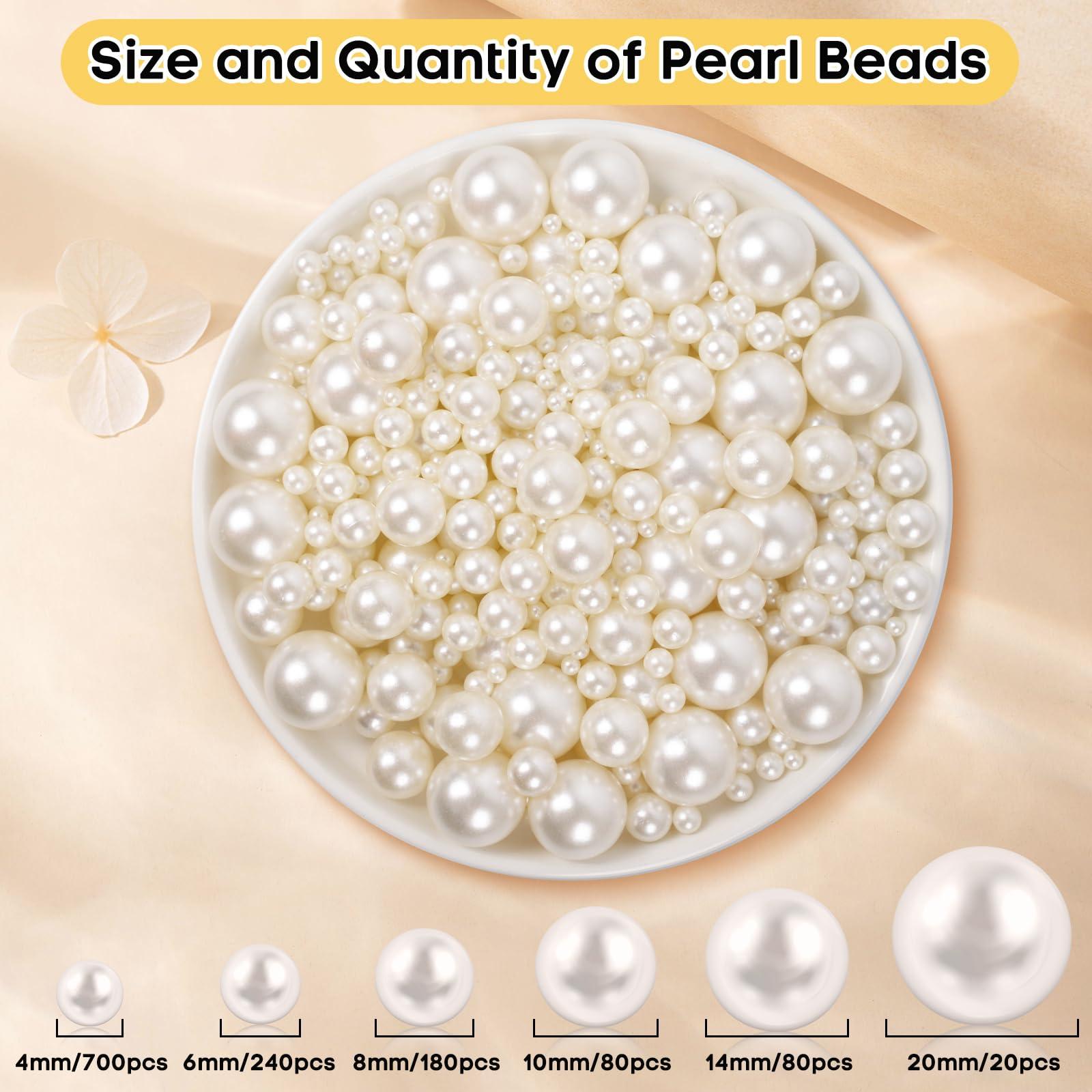 1300PCS Pearls for Vase Filler,Ivory Pearl Beads with No Hole,Vase Filler Fake Pearls, Artificial Plastic Pearl Beads for Table Scatters, Wedding Party,Decoration - Image 2