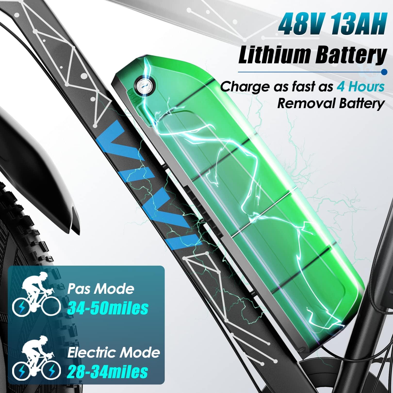 Vivi Electric Bike 26" x 4.0 Fat Tire Electric Bicycle, Peak 1000W Electric Mountain Bike, 25MPH Ebikes for Adults with 48V 13AH Removable Lithium-Ion Battery, Up to 60 Miles,UL 2849 Certified - Image 3