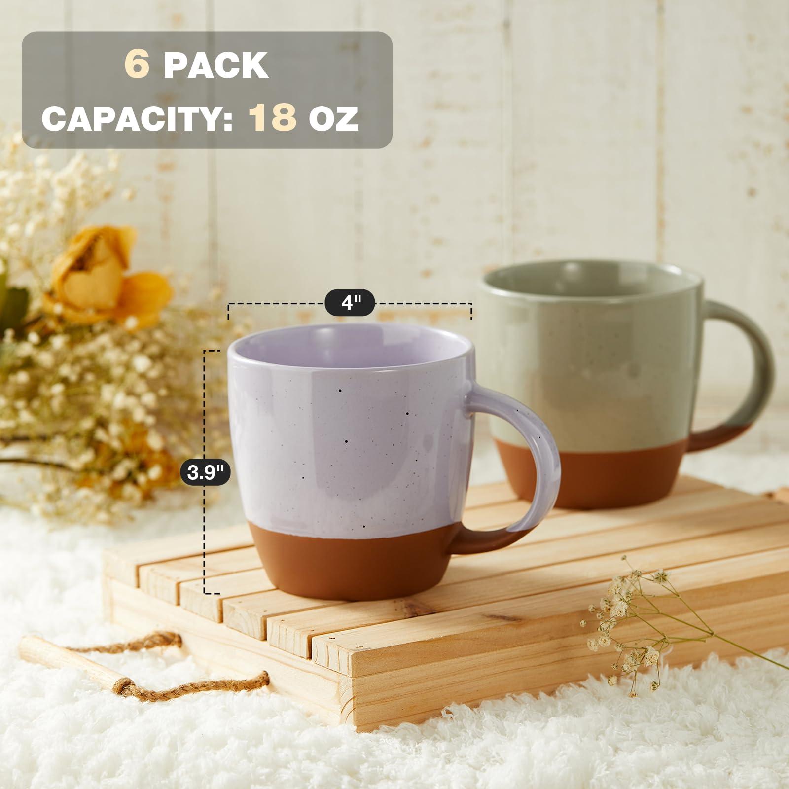 Morandi Color Ceramic Coffee Mugs Set of 6 (Large),18 oz Coffee Cups with Handle, Latte Mug, Big Mug for Women, Men, Great for Tea Hot Chocolate, Microwave Safe, Modern, Unique Style for Any Kitchen - Image 4