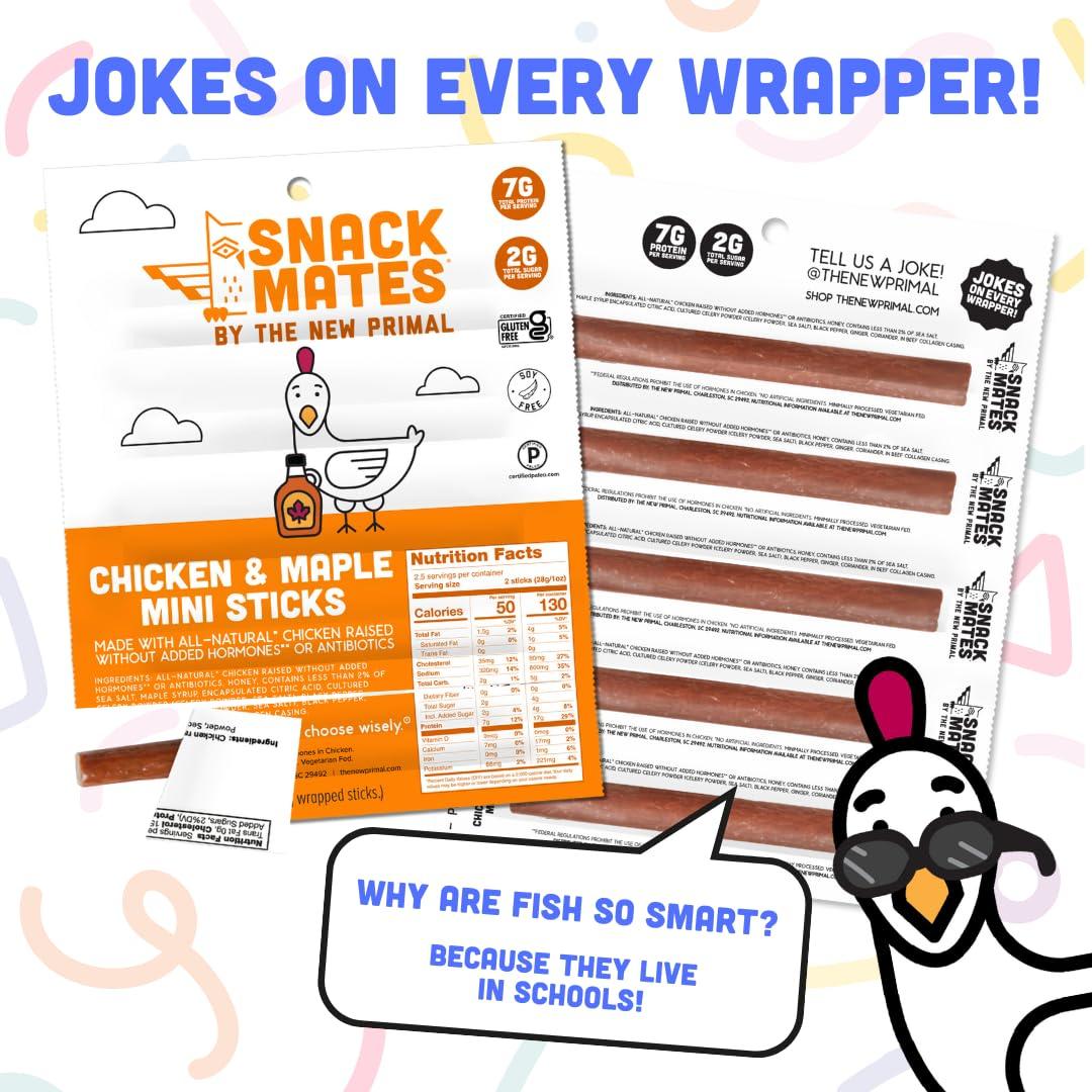The New Primal Snack Mates Chicken & Maple Sticks, Gluten Free Healthy Snacks for Kids, Low Sugar High Protein Back to School Snacks, Mini Paleo Jerky Meat Stick, 7g Protein, 50 Calories, 40 Pack - Image 6
