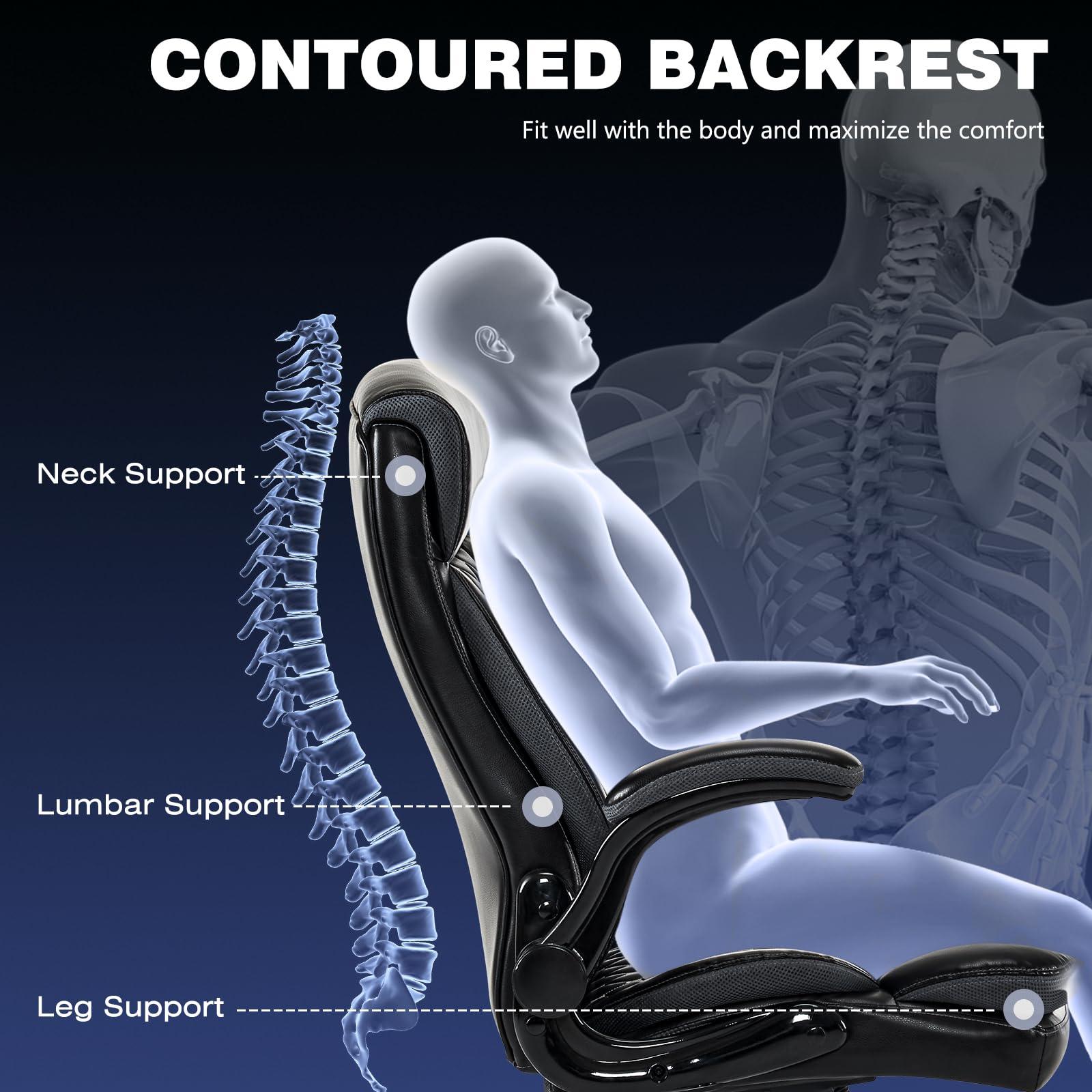 Executive Office Chair, Ergonomic Leather Office Chairs with Lumbar Support Flip-up Arms, Swivel Rolling High Back Comfy Computer Desk Chair for Home Office Furniture Conference Room, Black - Image 5