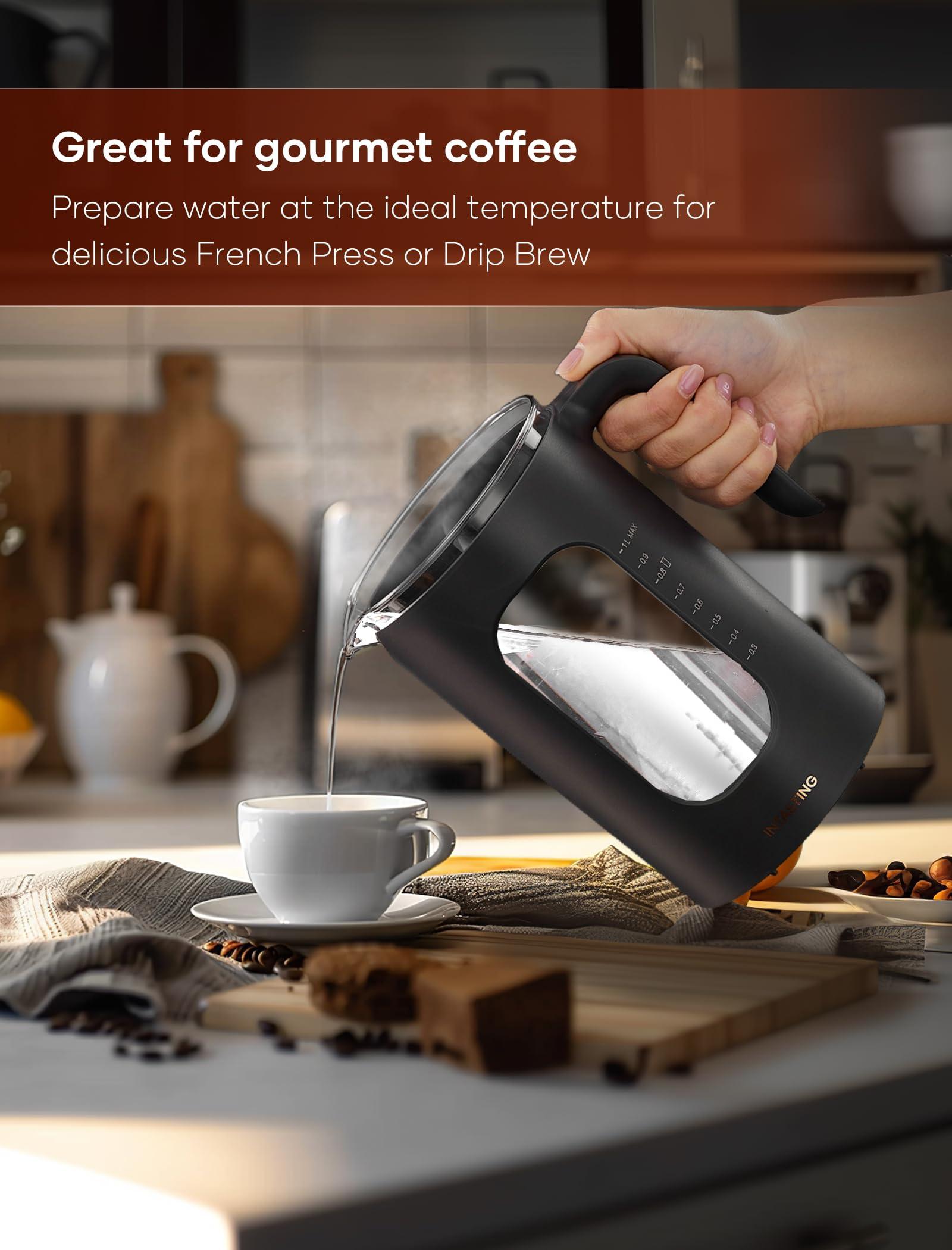 Electric Tea Kettle, INTASTING Glass Electric Kettle with tea Infuser and Precise knob temperature control, 1200W Fast Heating, BPA-Free, Easy to Clean, for Tea and coffee, 1 Liter (Dark Gray) - Image 2
