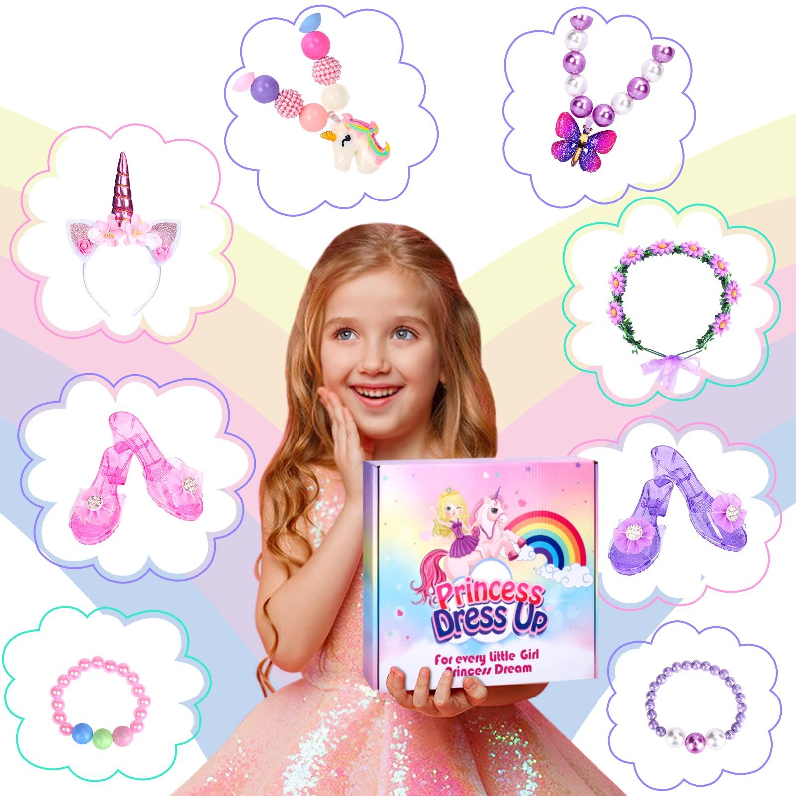 Unicorn & Flower Princess Dress Up Clothes Set for Girls - Tutu, Wings, Shoes, Jewelry, Headband & Play Toys Gift Set for Toddlers - Image 7