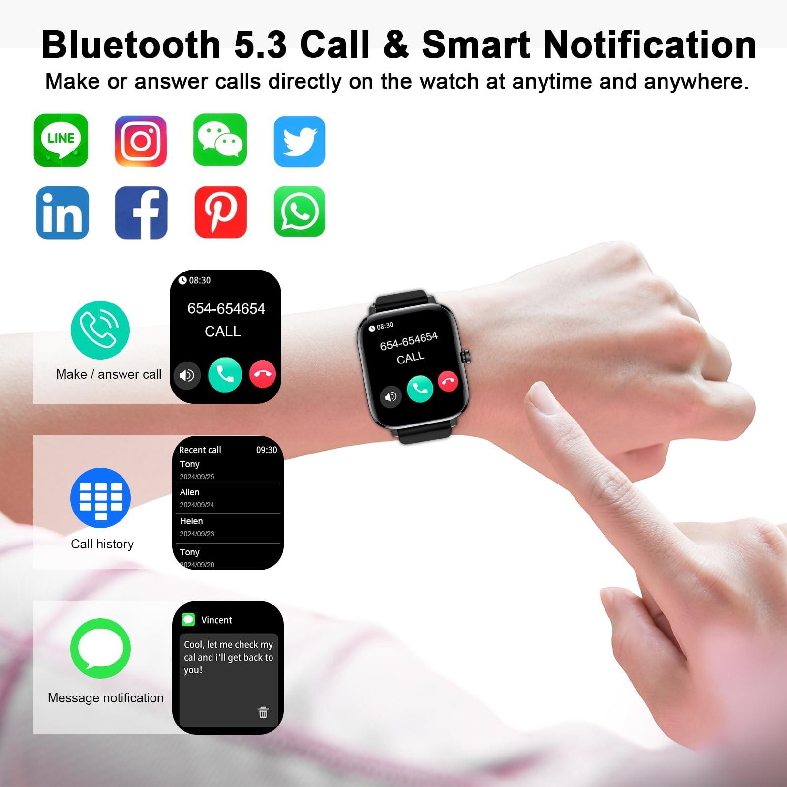 Smart Watch for Men Women Fitness Tracker Watch for iPhone Samsung Android Phone Compatible, SmartWatch with Pedometer, Heart Rate/Sleep Monitor, Blood Oxygen, IP68 Waterproof (Black) - Image 2
