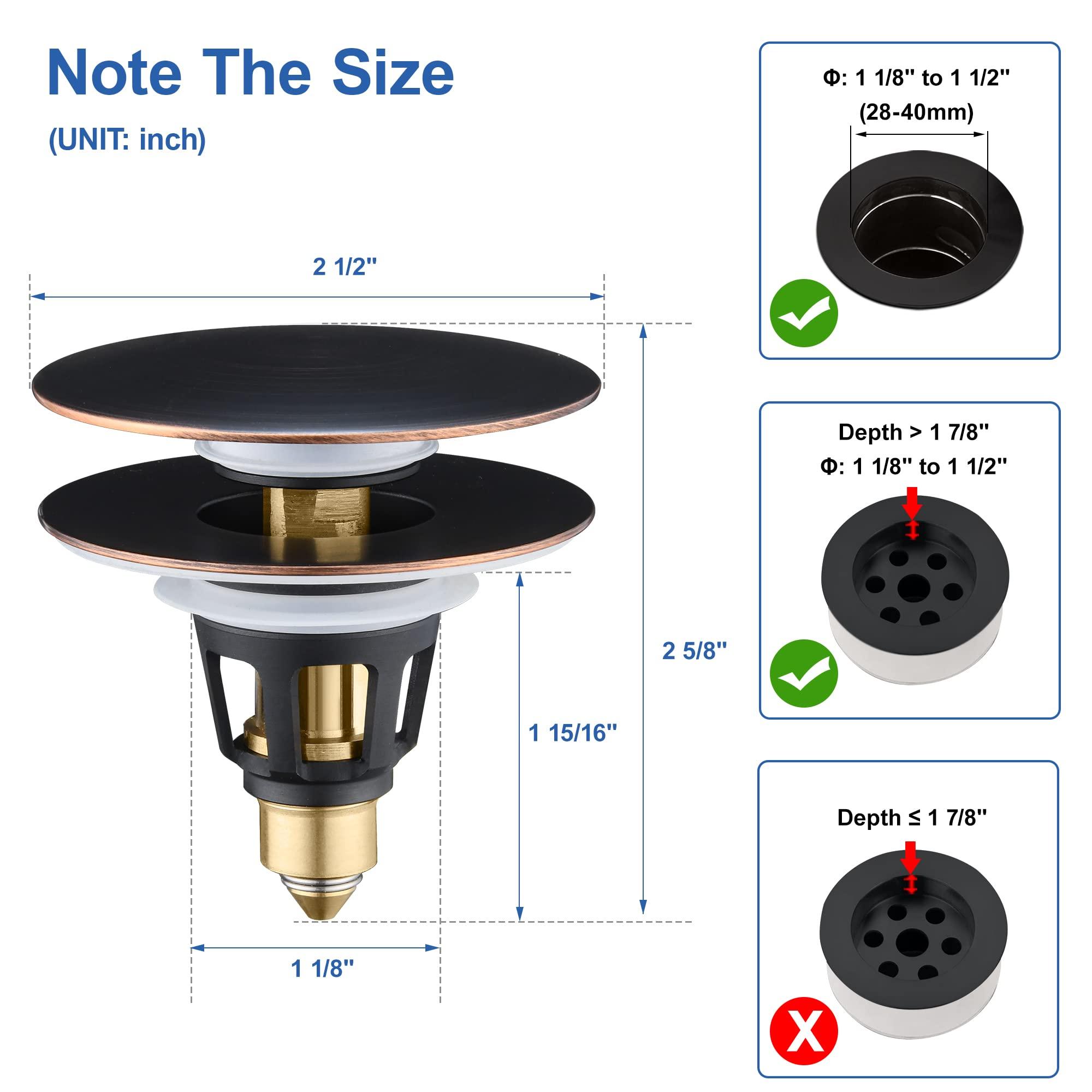 Universal 2-in-1 Bathroom Sink Stopper - Pop Up Sink Drain Stopper, Push Button Sink Drain Stopper Replacement, Wash Basin Drain Filter Plug with Anti-Clogging Strainer, Oil Rubbed Bronze - Image 3