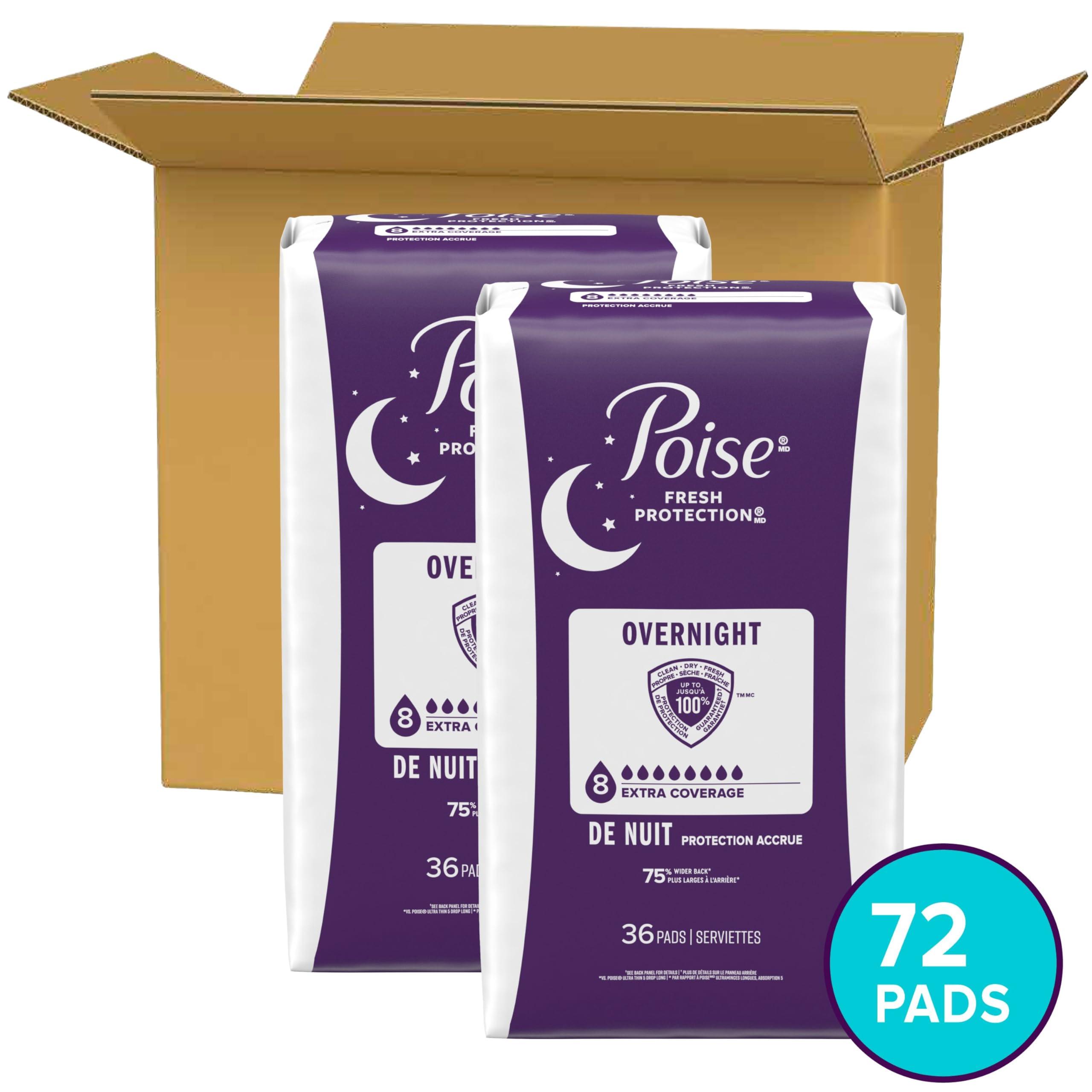 Poise Overnight Incontinence & Postpartum Pads for Bladder Leaks, 8 Drop Extra Coverage, 72 Count (2 Packs of 36), Packaging May Vary - Image 2