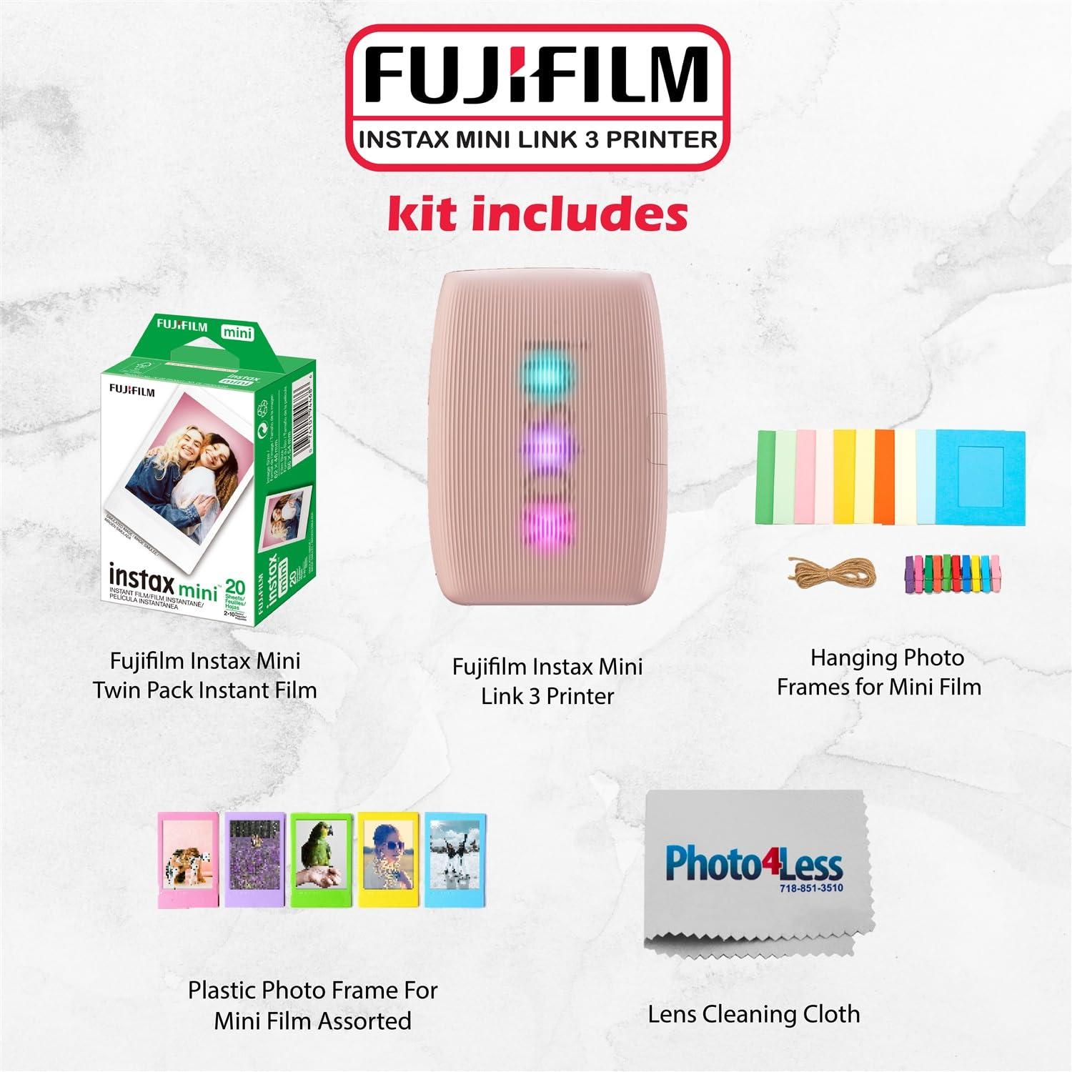 FUJIFILM INSTAX Mini Link 3 Smartphone Printer Bundle with Fujifilm Instax Mini Film (20 Sheets), Hanging Photo Frames, Table top Photo Frame for Mini Film (Rose Pink) - Image 2