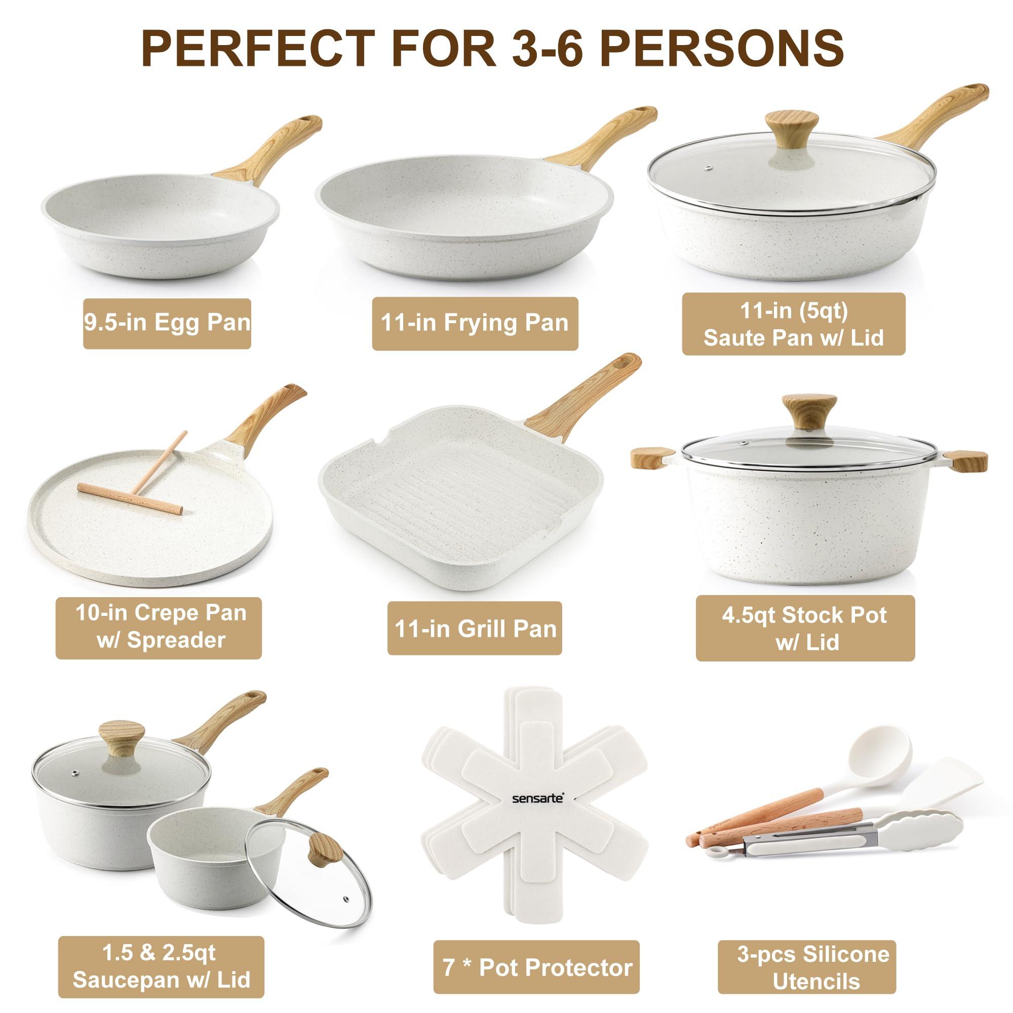 SENSARTE Nonstick Ceramic Cookware Set 23-Piece, Healthy Pots and Pans Set, Non-toxic Kitchen Cooking Set with Stay-Cool Handles, Silicone Utensils and Pot Protectors, PFAS & PFOA Free - Image 3